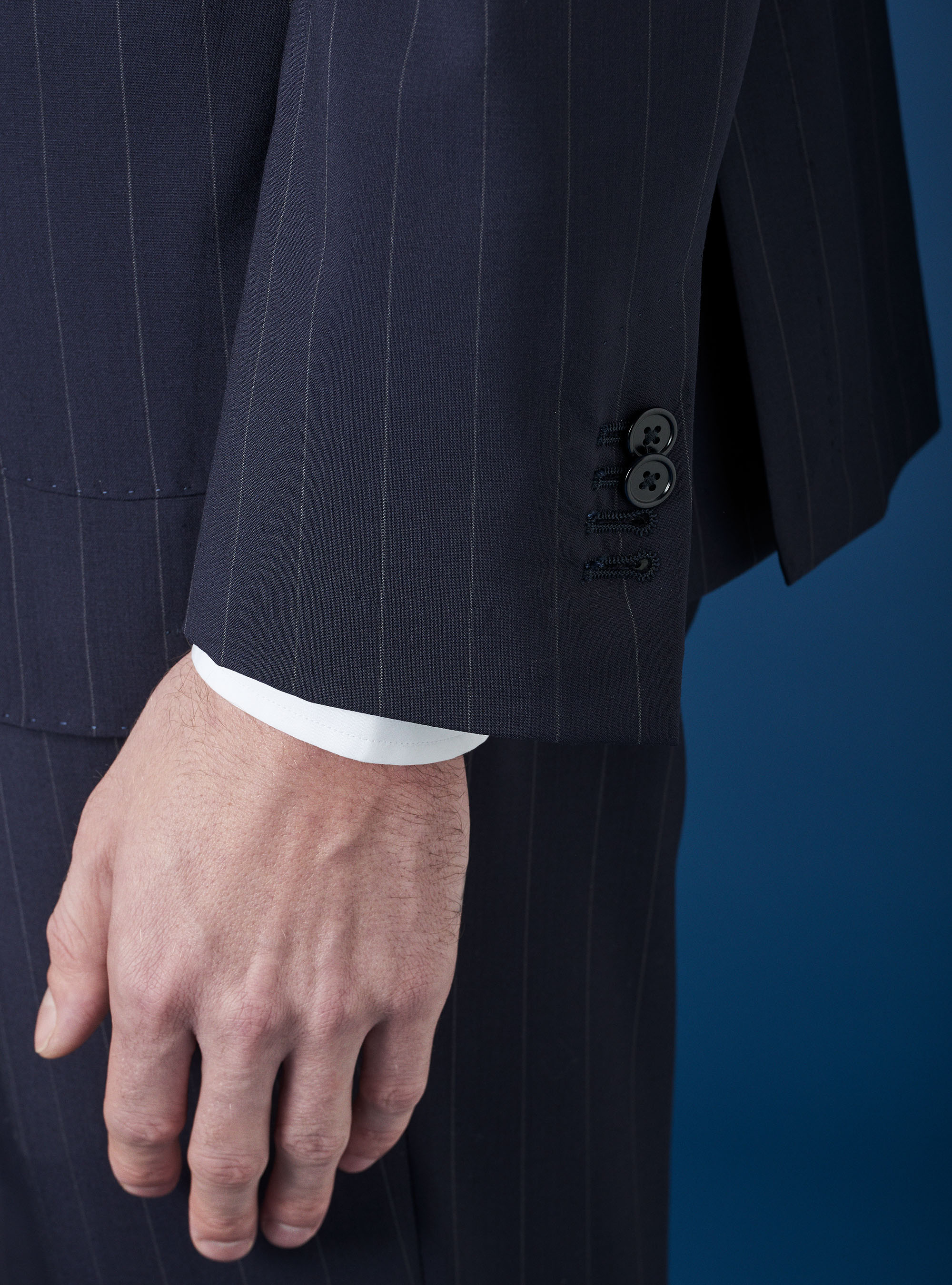 Giacca da abito in fresco lana super 110 gessato, BLU NAVY