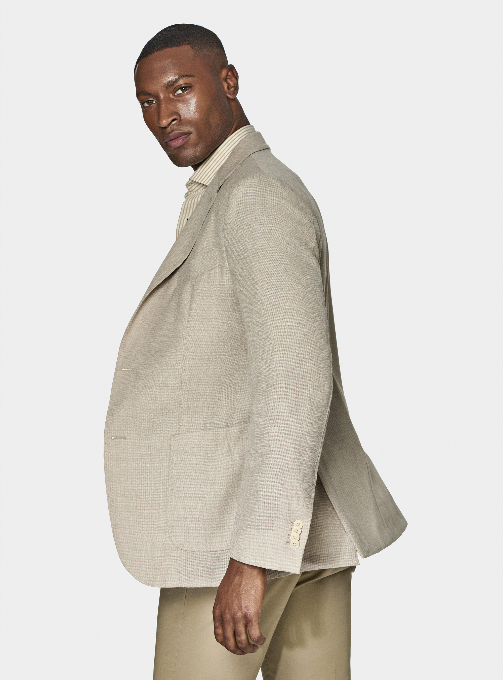 Micro-textured pure wool blazer, ECRU