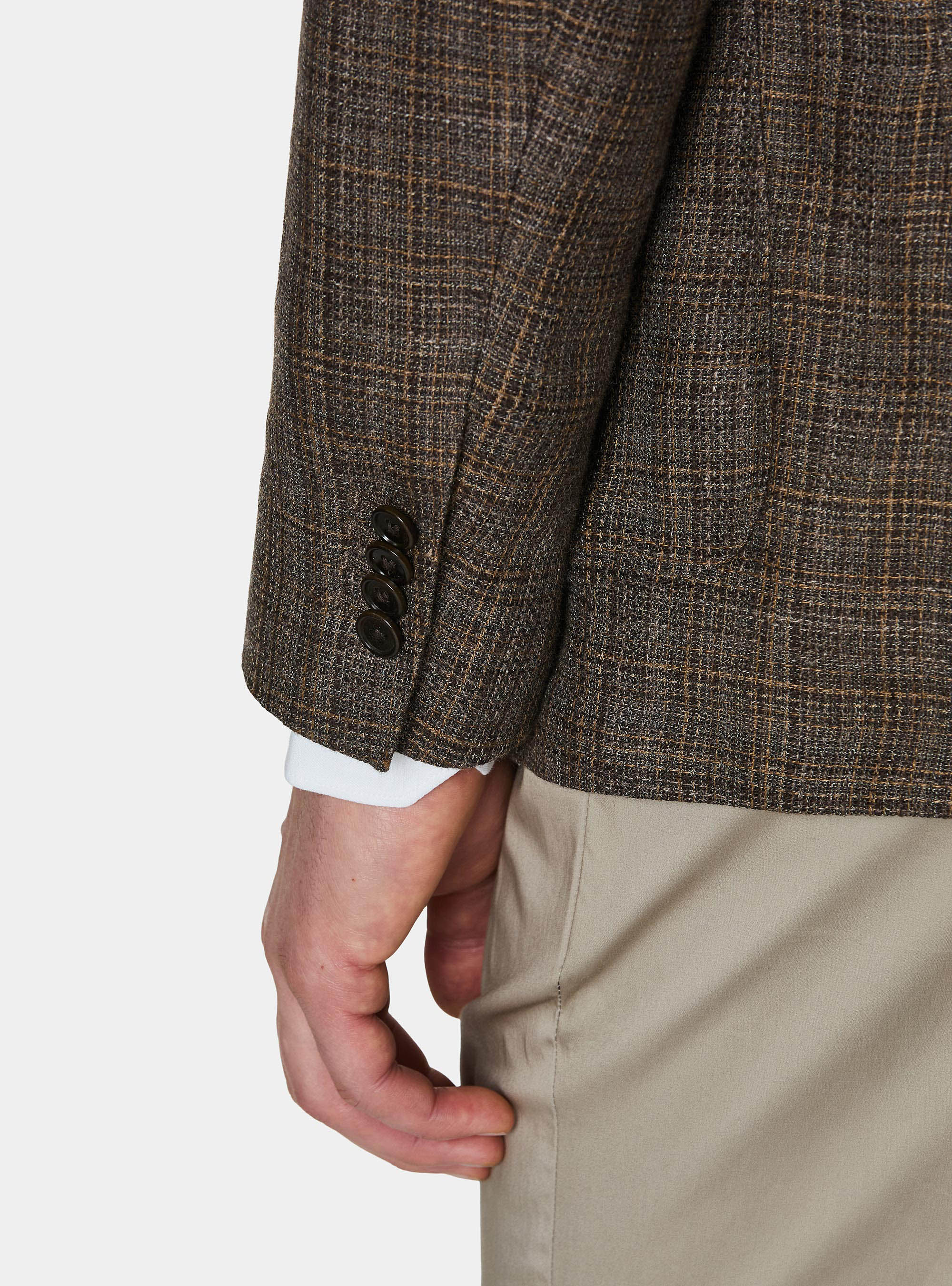 Giacca fantasia in lino e lana, MARRONE