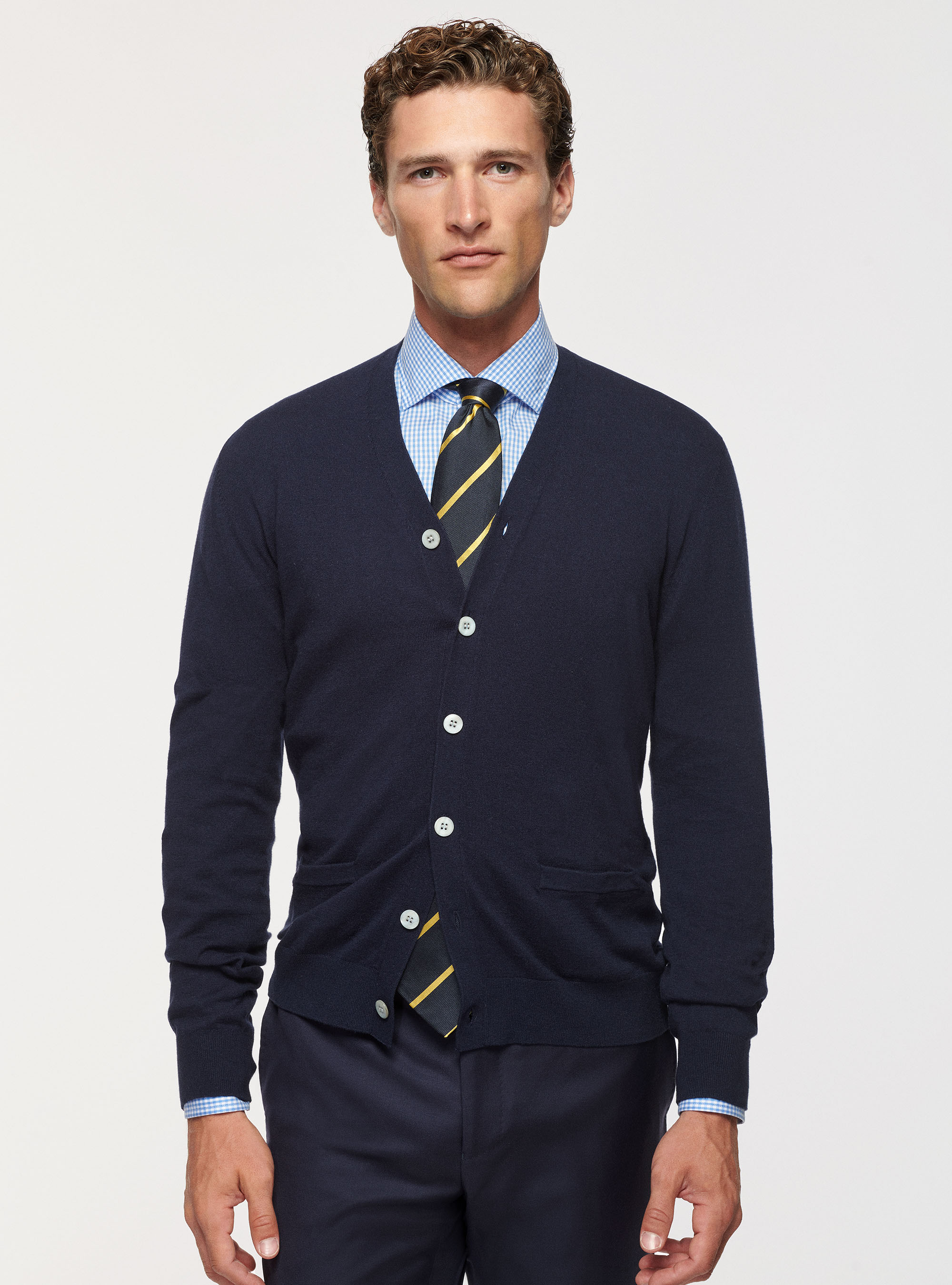 Cardigan in cotone seta e cashmere, BLU NAVY