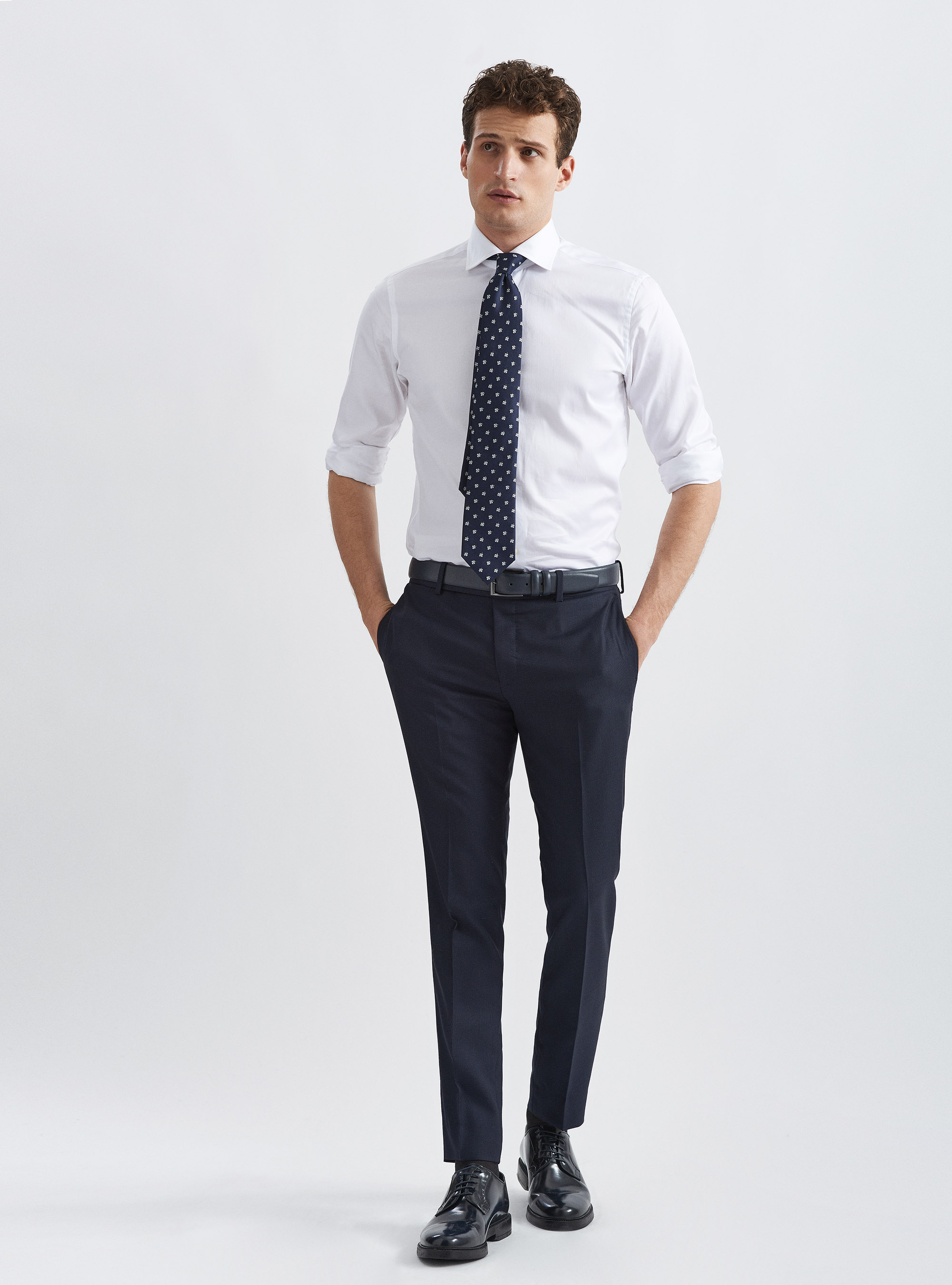 Pure wool Marlane partridge eye suit trousers, NAVY BLUE