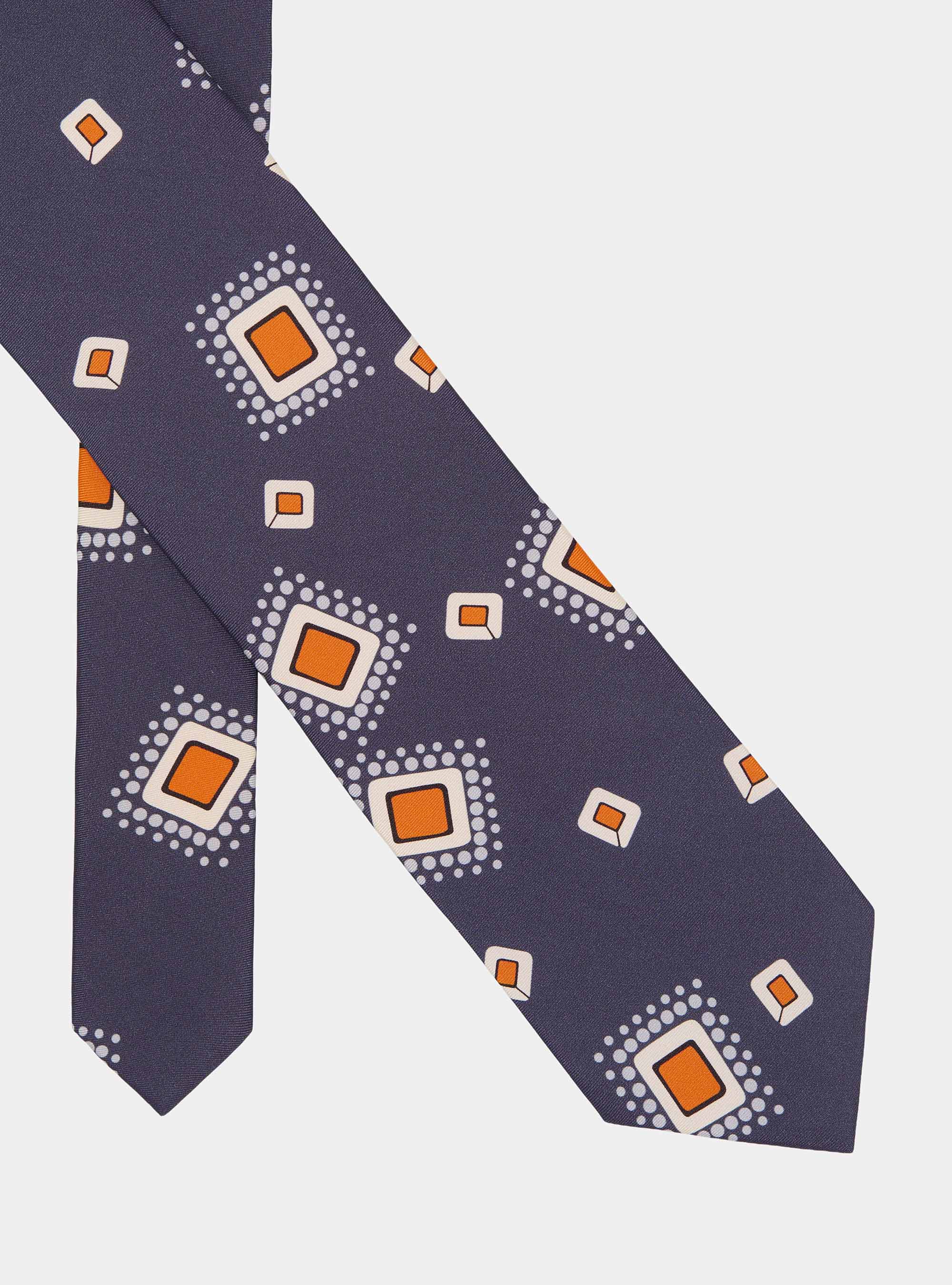 Cravatta in seta con stampa fantasia, BLU NAVY