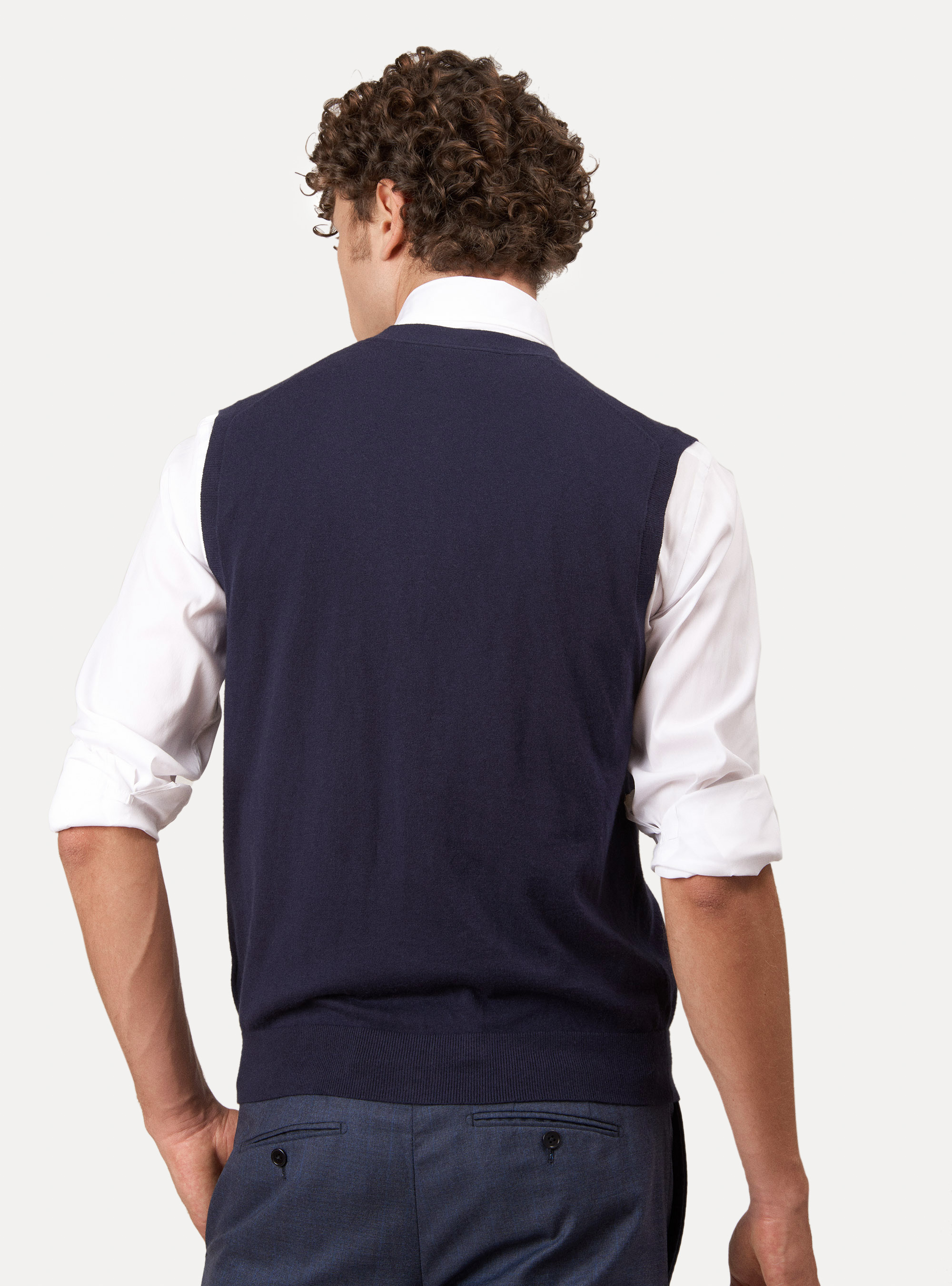 Gilet in maglia in cotone seta e cashmere, BLU NAVY