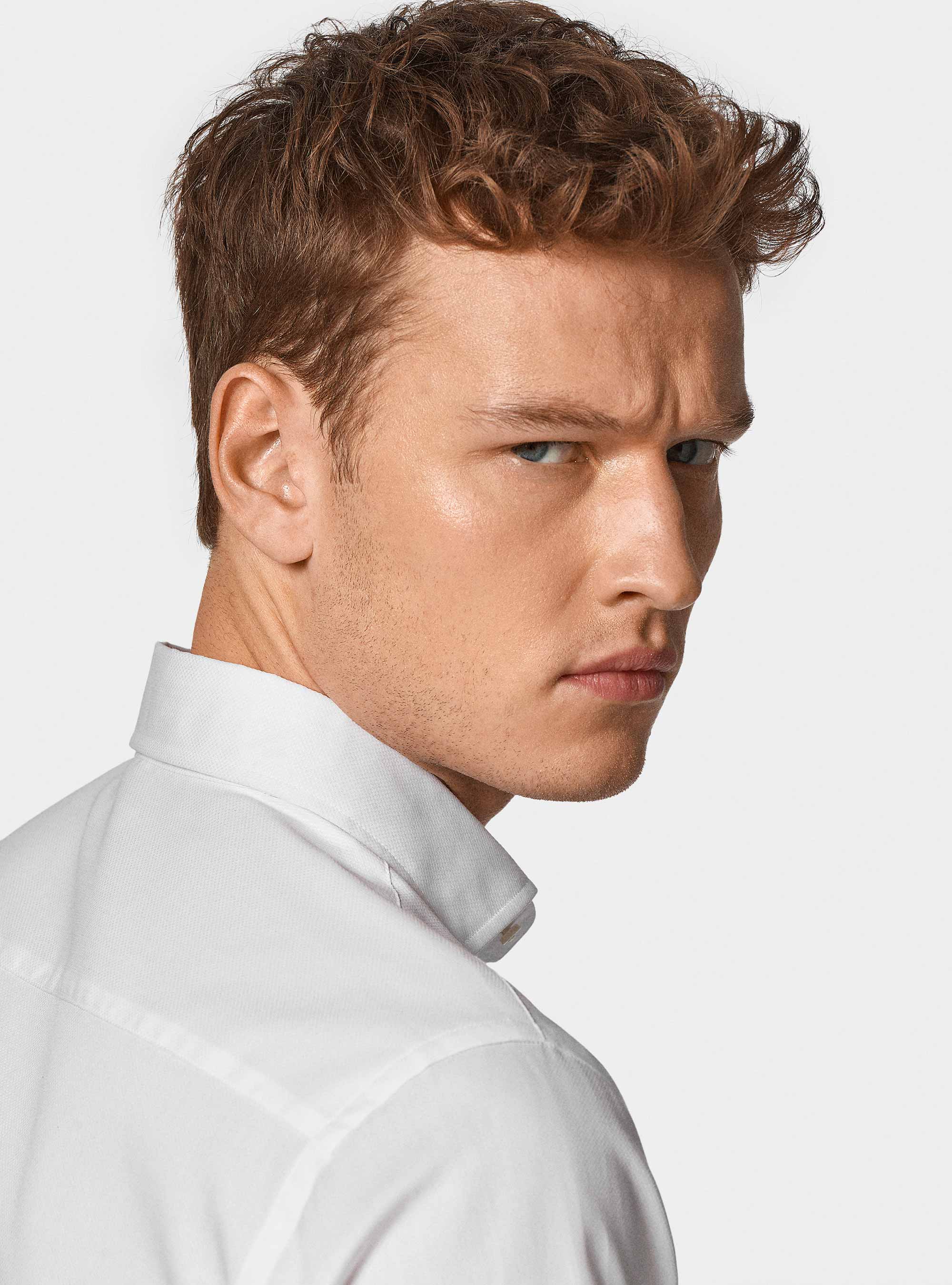 Camicia in puro cotone operato, BIANCO