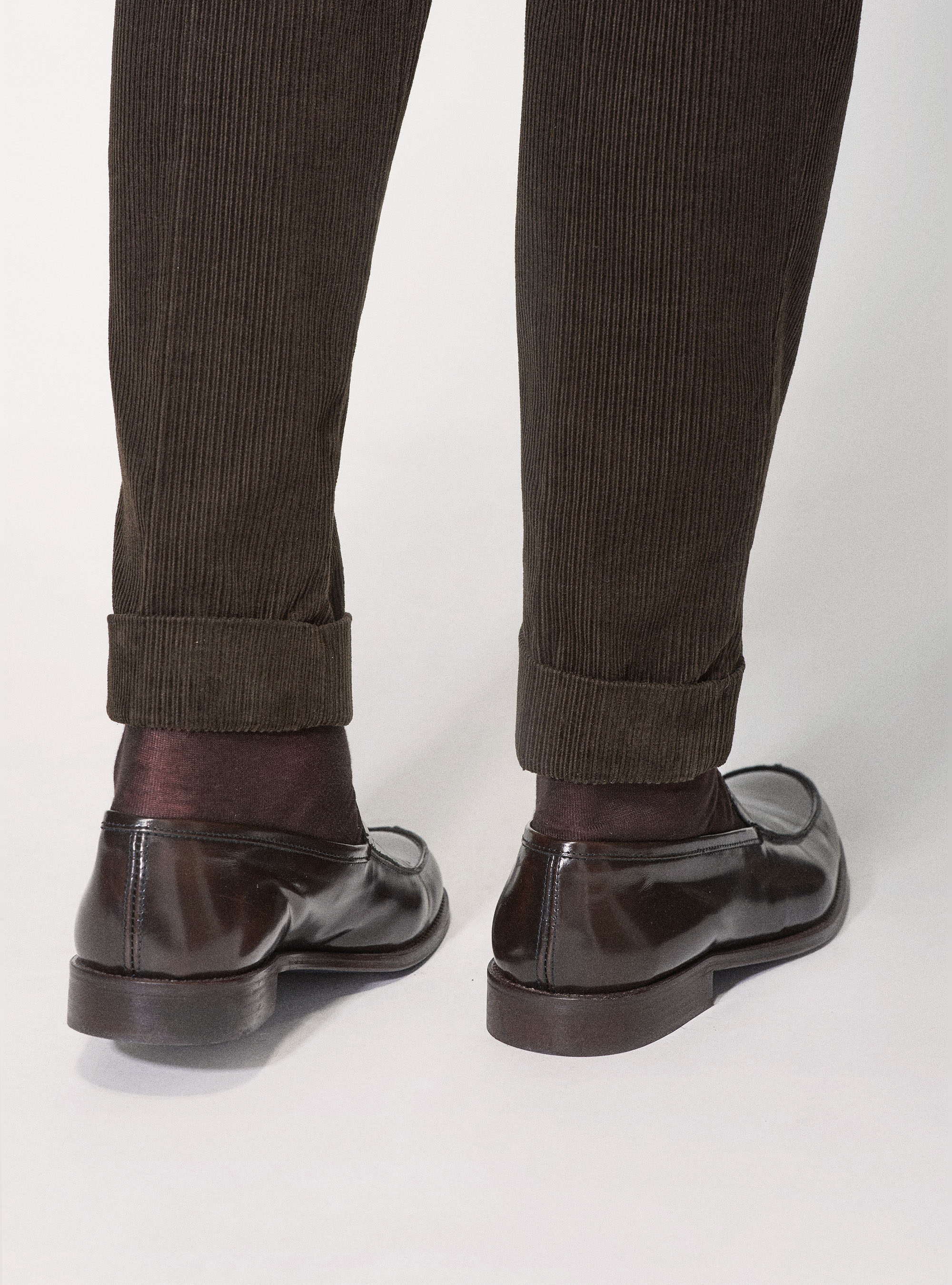 Cotton velvet double pleat trousers, BROWN