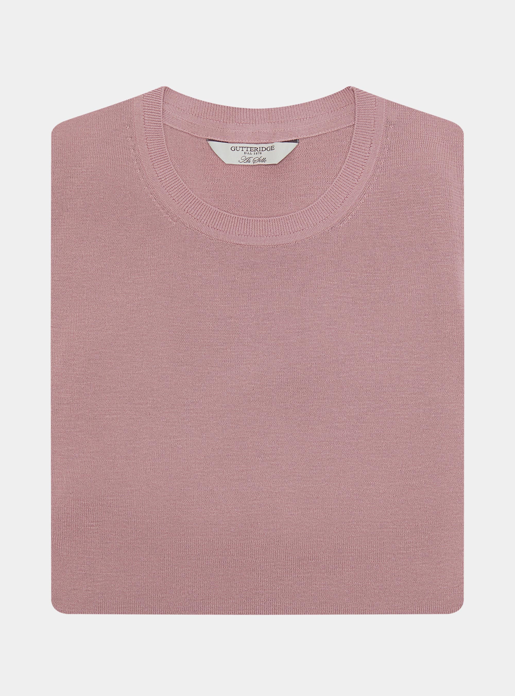 Maglia girocollo in cotone e seta, 0441C ROSA SCURO