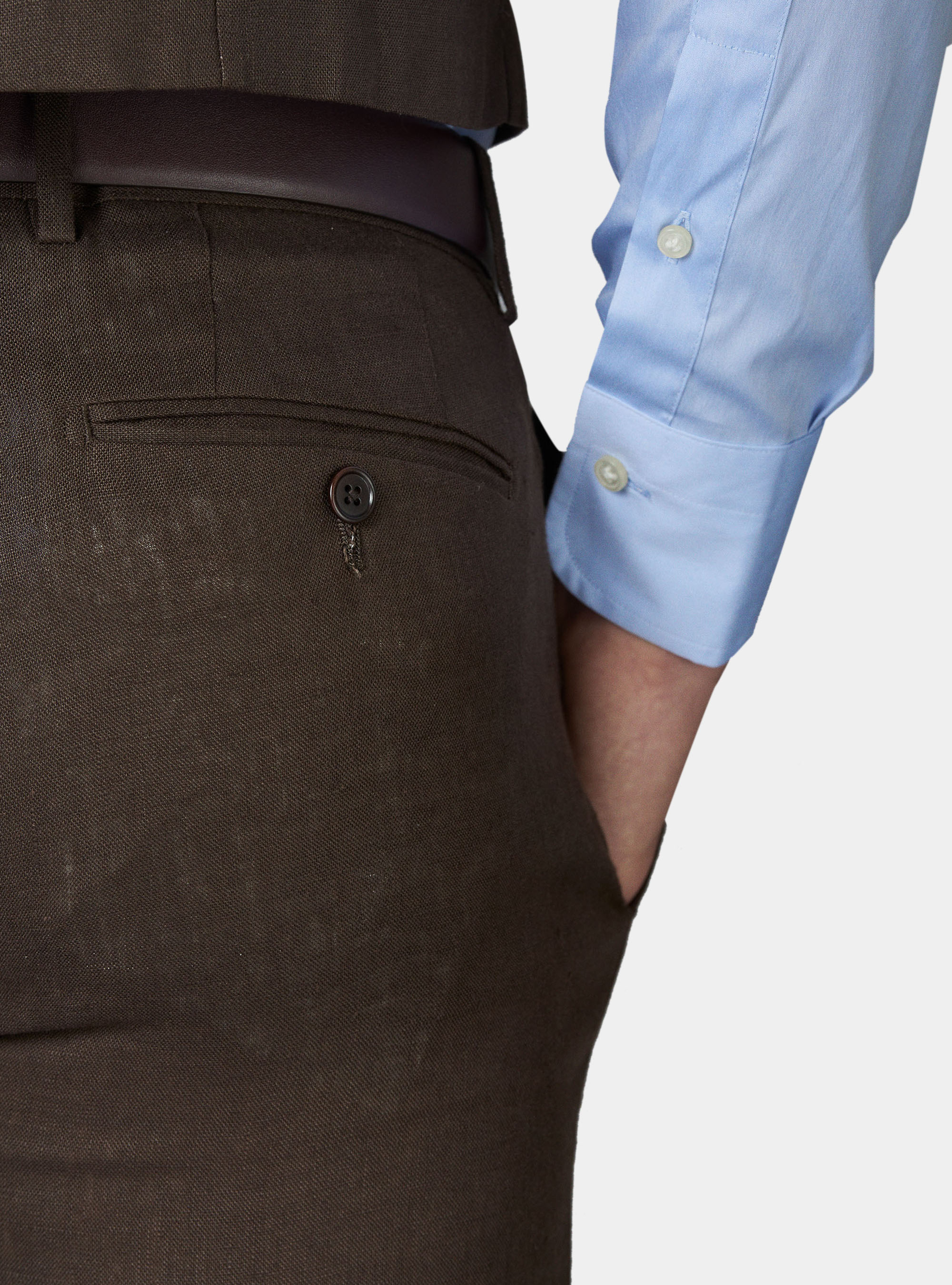 Pantalone con pince per abito in lino ritorto, MARRONE
