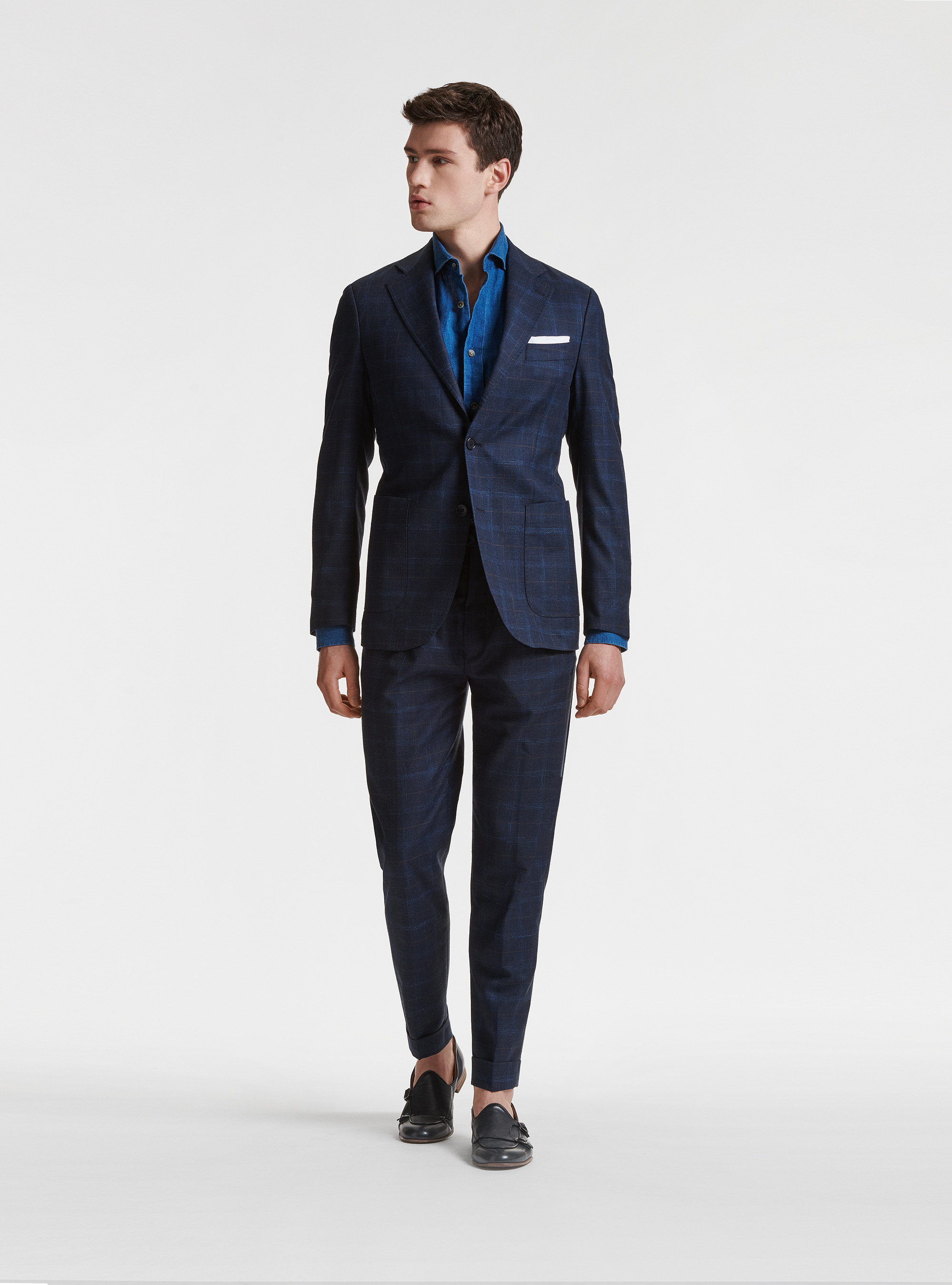 Giacca per abito in lana cotone e lino Marlane, BLU NAVY