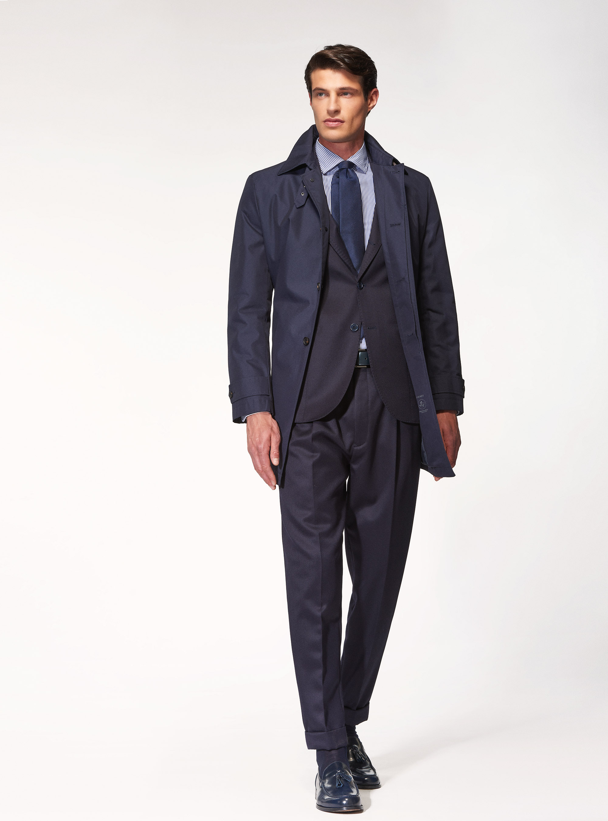 Impermeabile monopetto in cotone tecnico, BLU NAVY