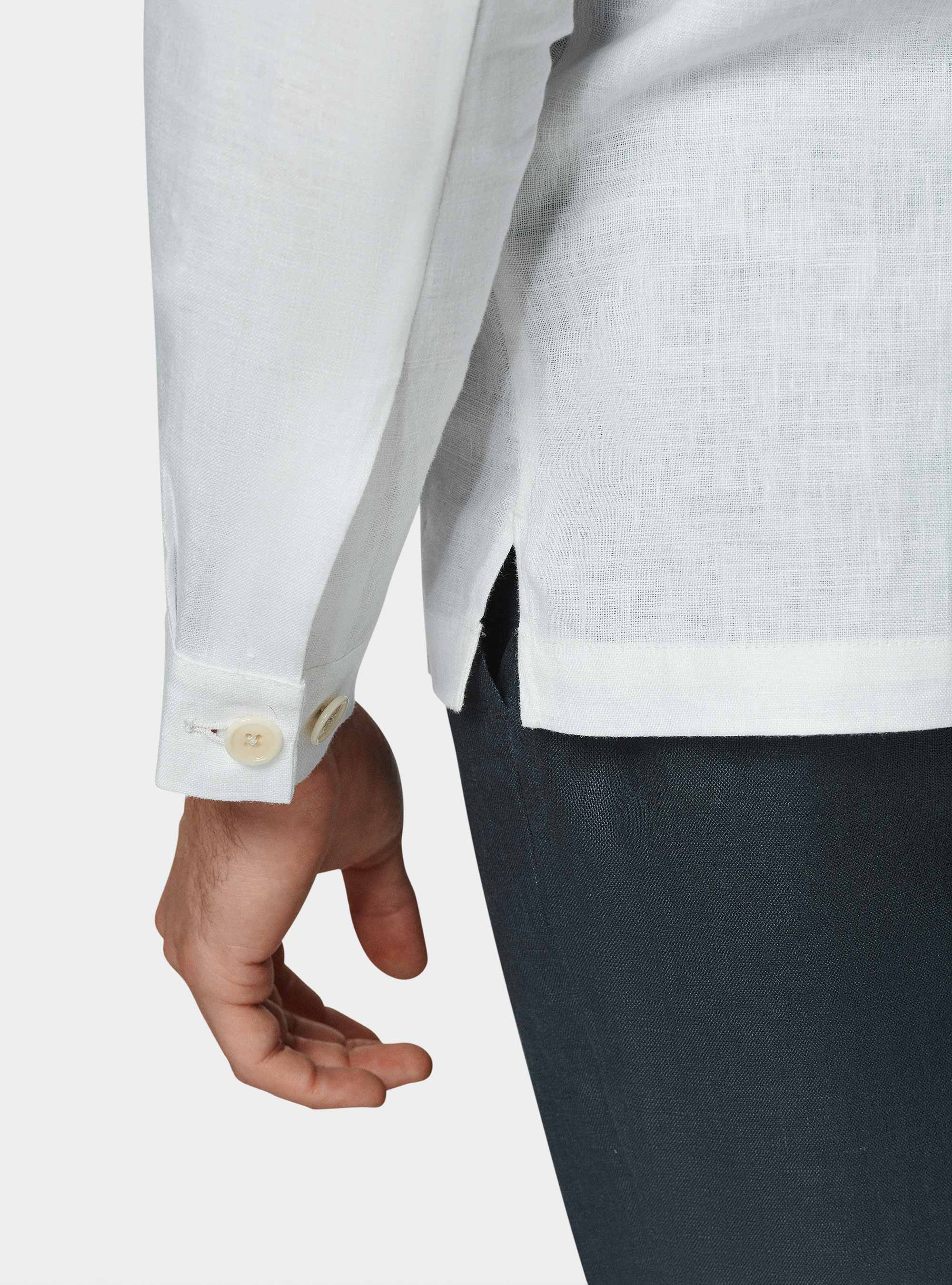 Giacca camicia in puro lino, BIANCO