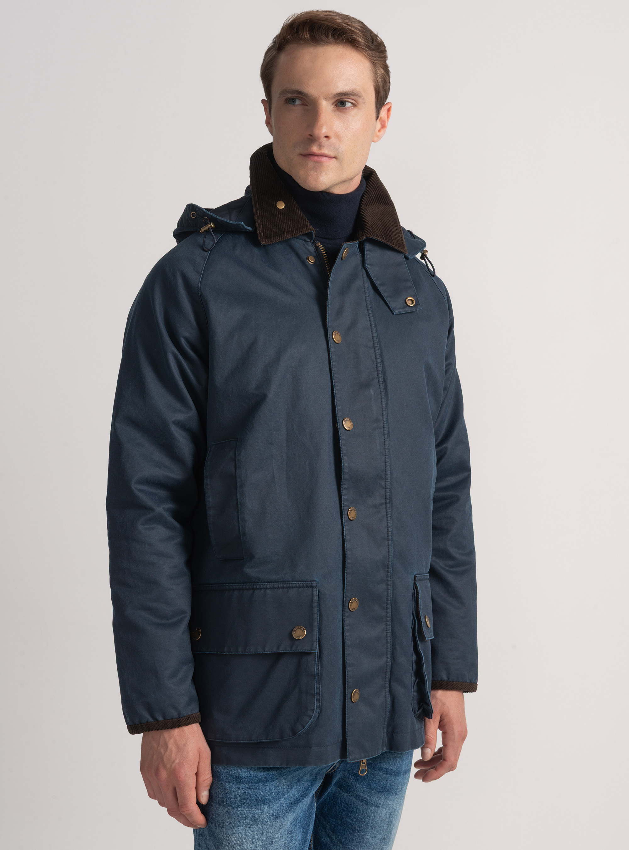 Giacca cerata in misto cotone, BLU NAVY