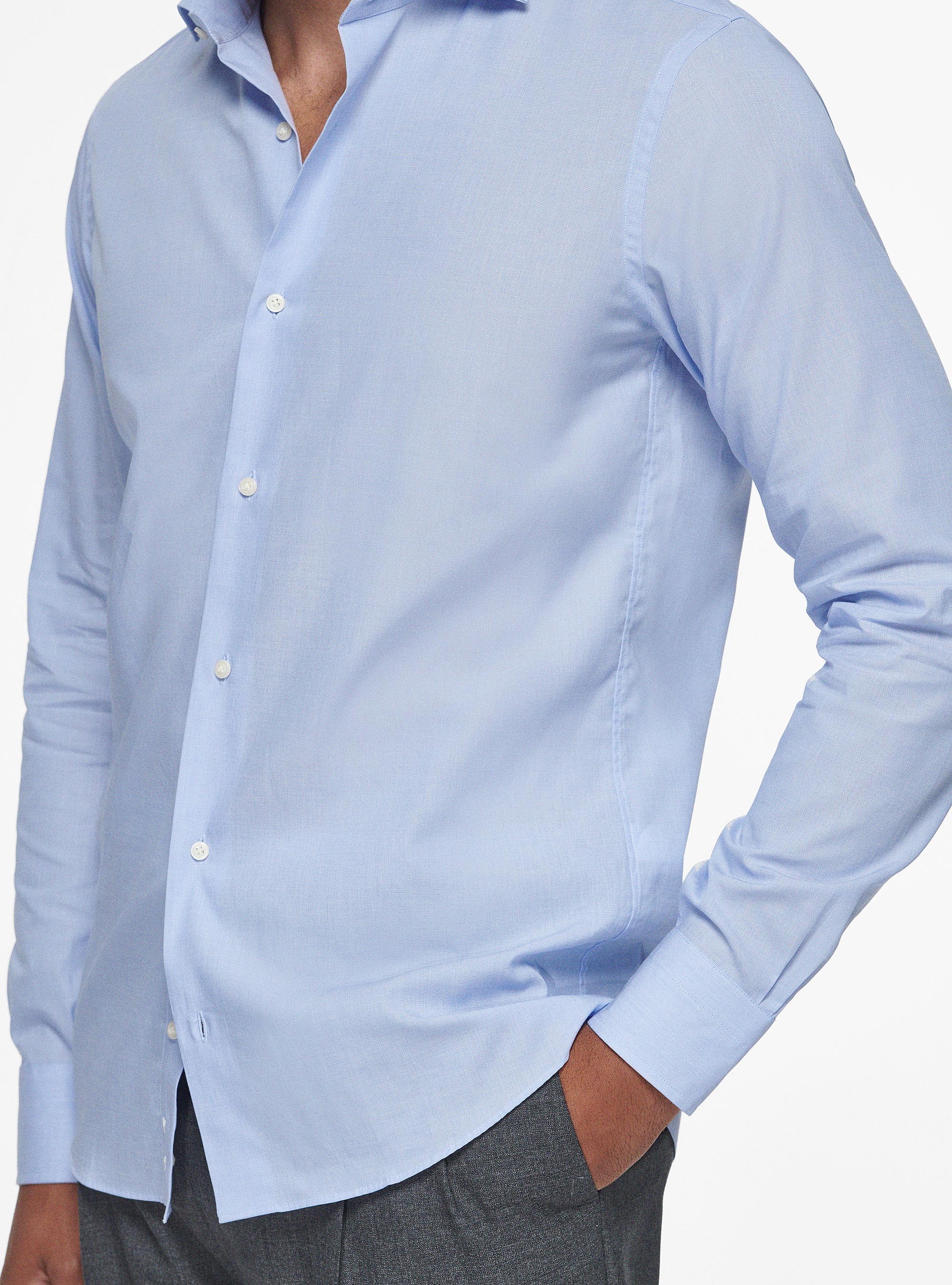 Cotton shirt fil a fil, LIGHT BLUE