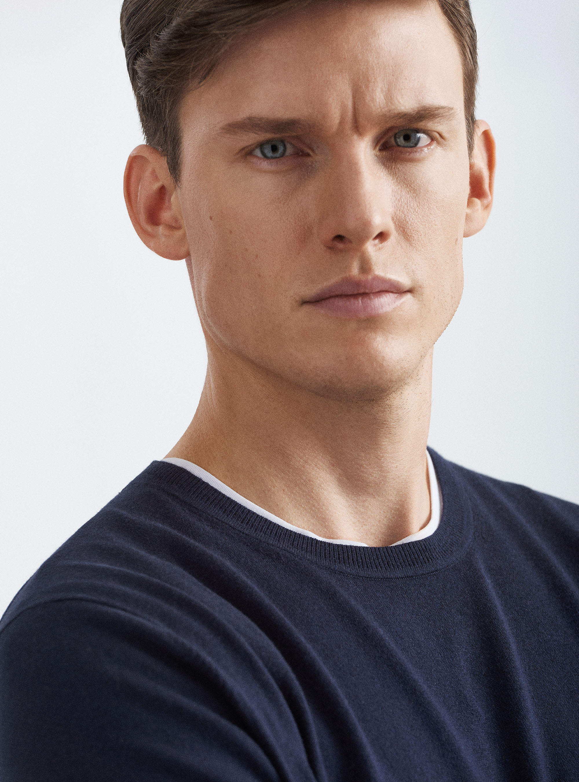 Maglia girocollo in cotone seta e cashmere, BLU NAVY