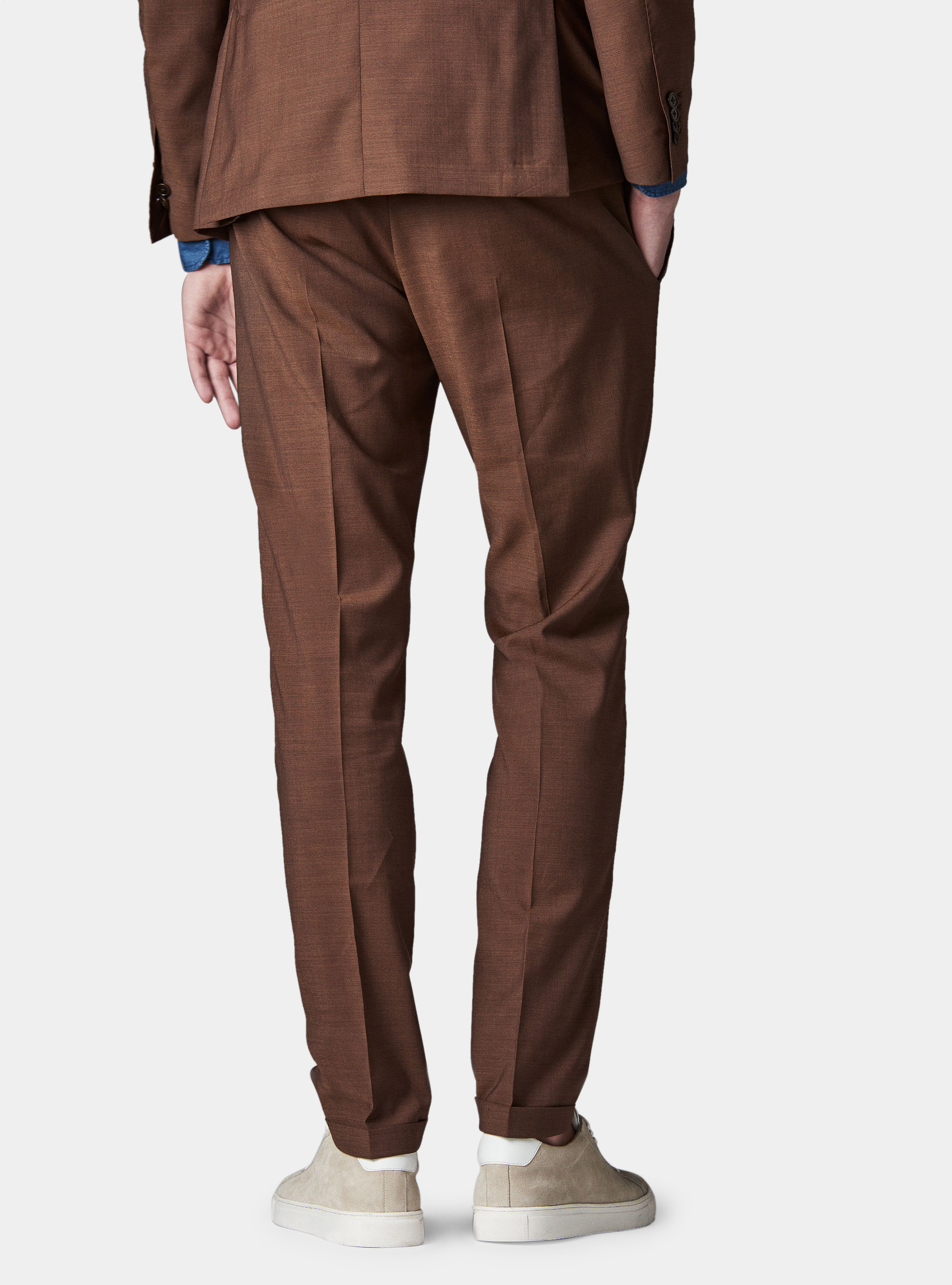 Pantaloni per abito in lana micro texture super 100, TABACCO