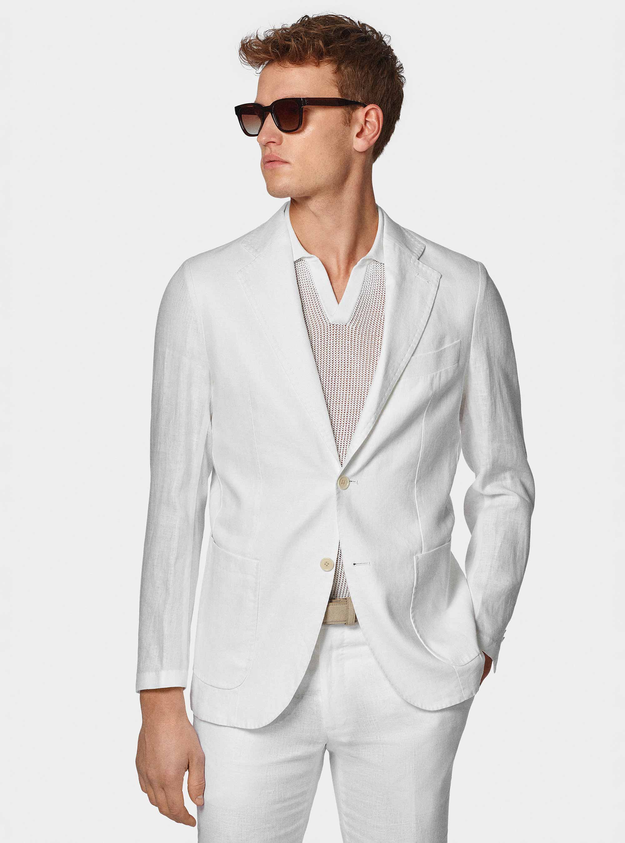 Giacca abito in puro lino, BIANCO