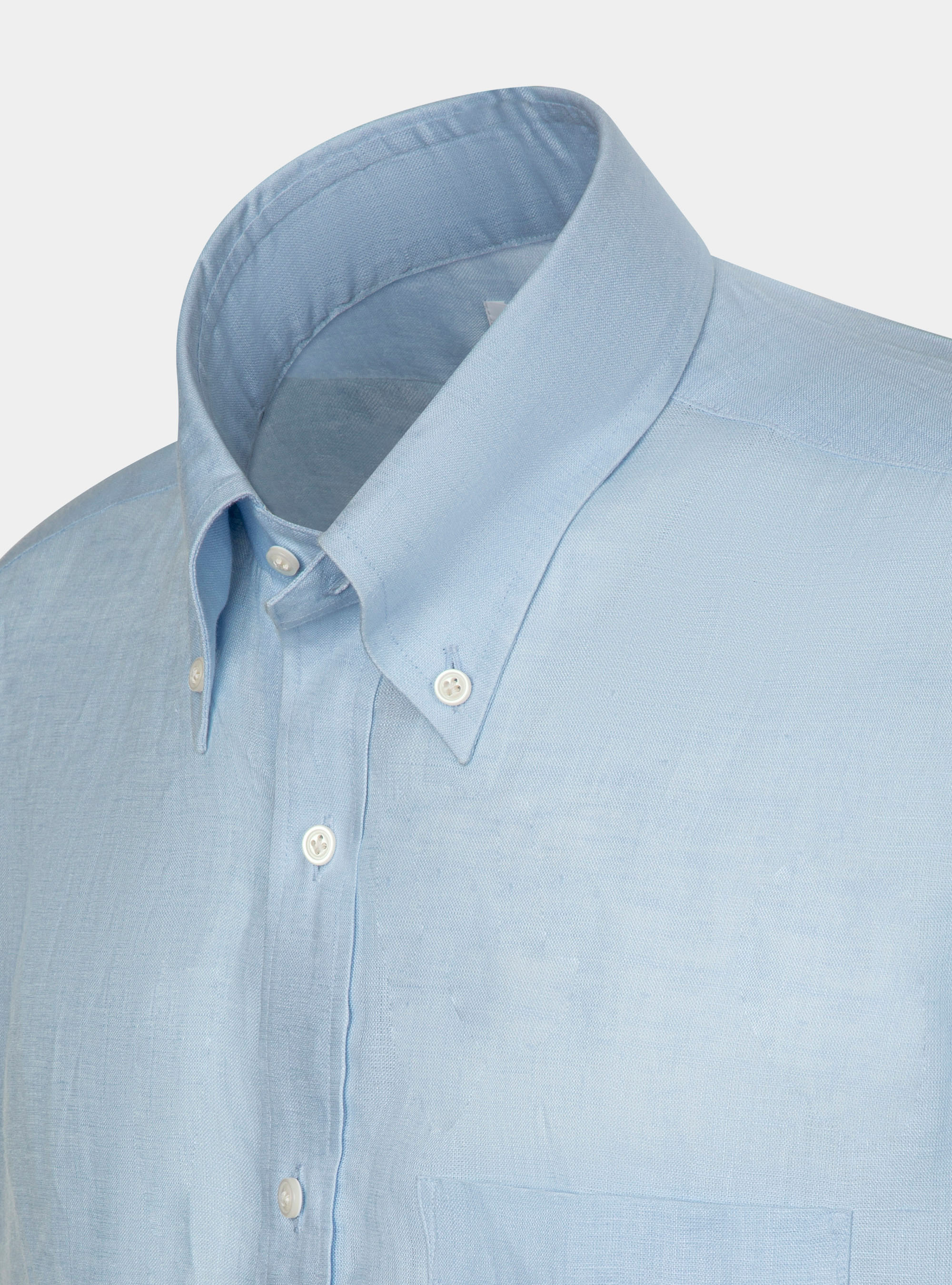 Camicia classic fit comoda in puro lino con collo button down, AZZURRO