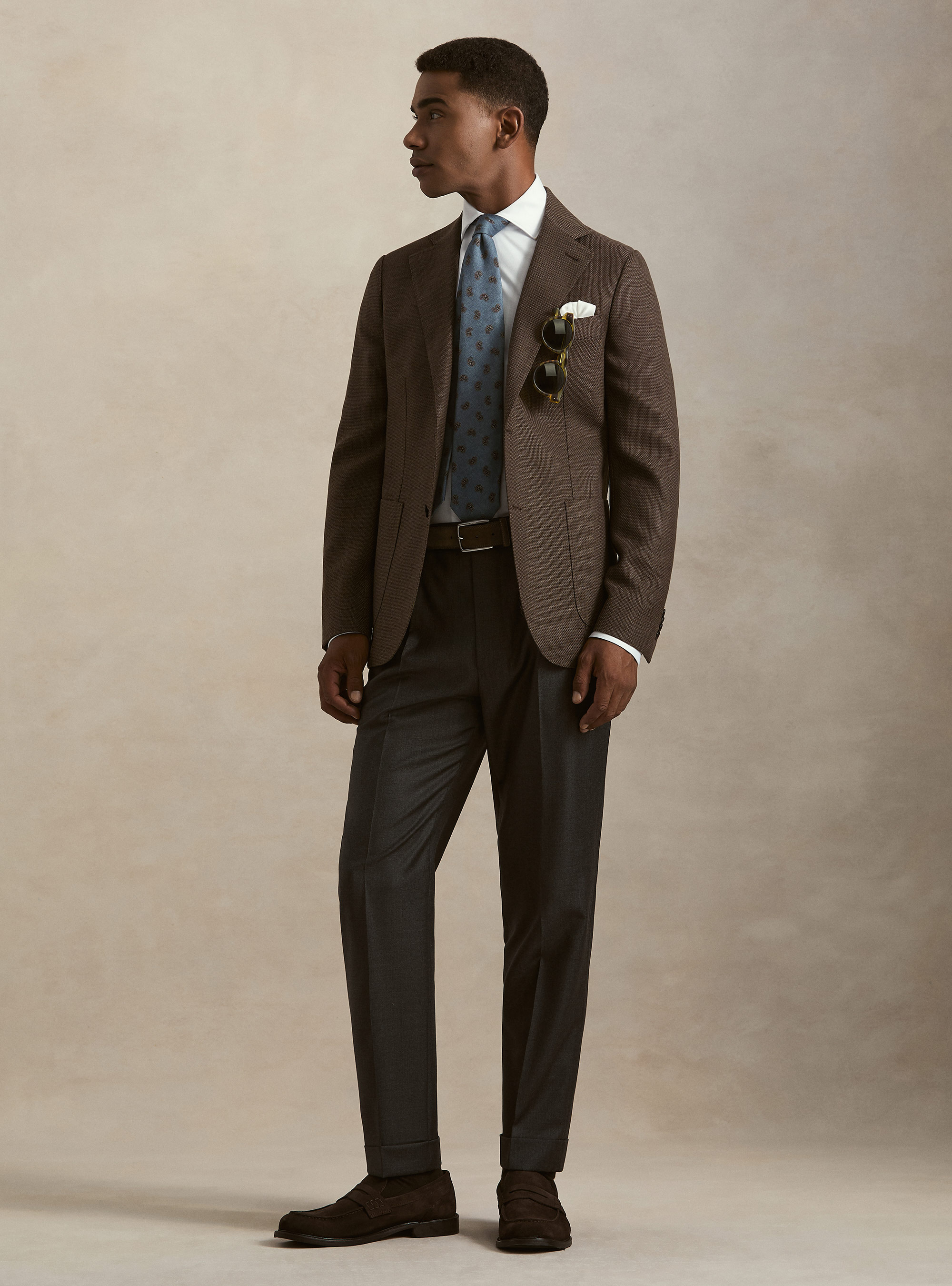 Americana de lana hopsack, MARRON