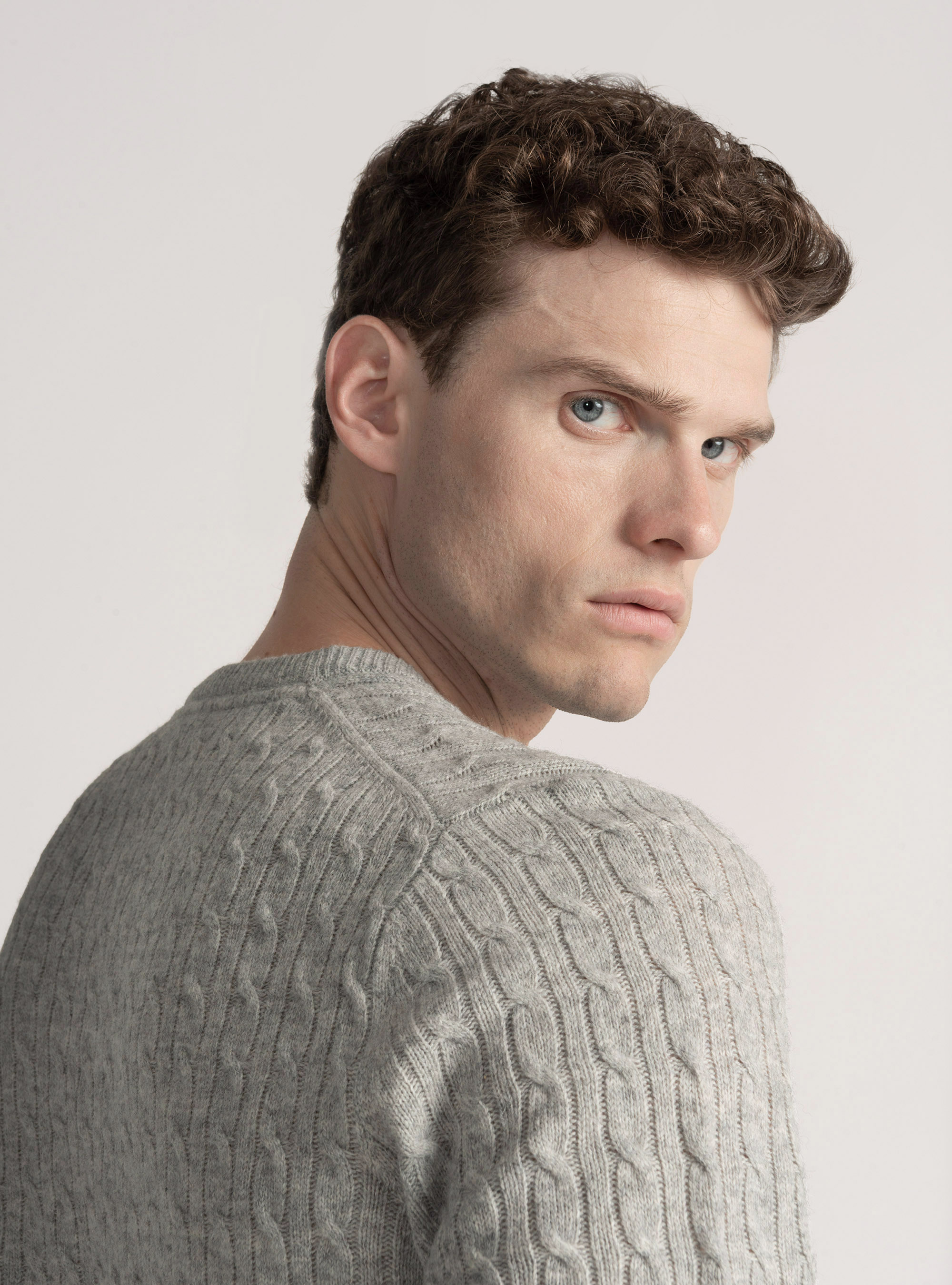 Cashmere wool crew-neck sweater with braid, LIGHT GREY MELANGE