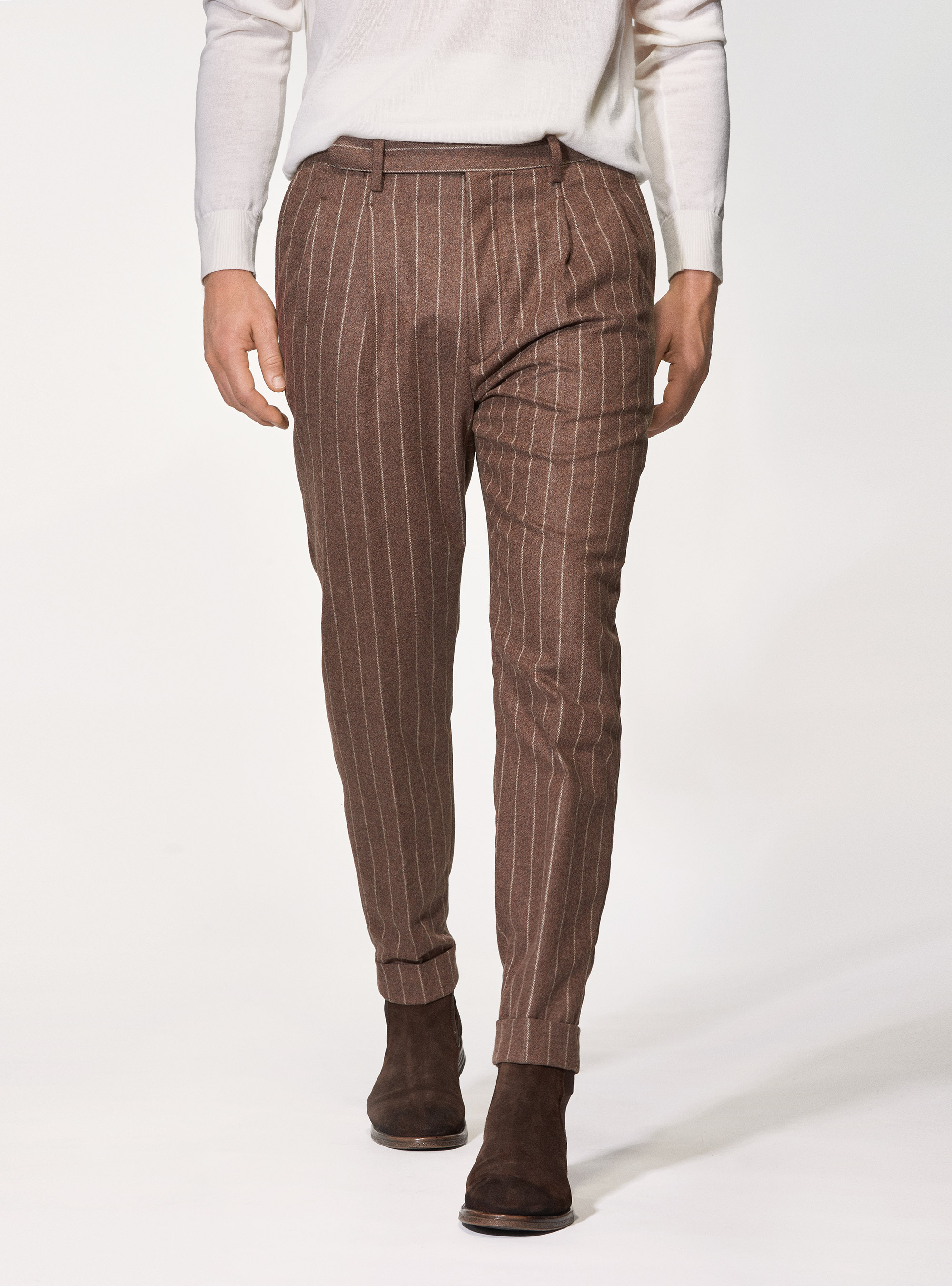 Gutteridge - Pantaloni per abito tabacco in pura lana gessata Vitale Barberis Canonico