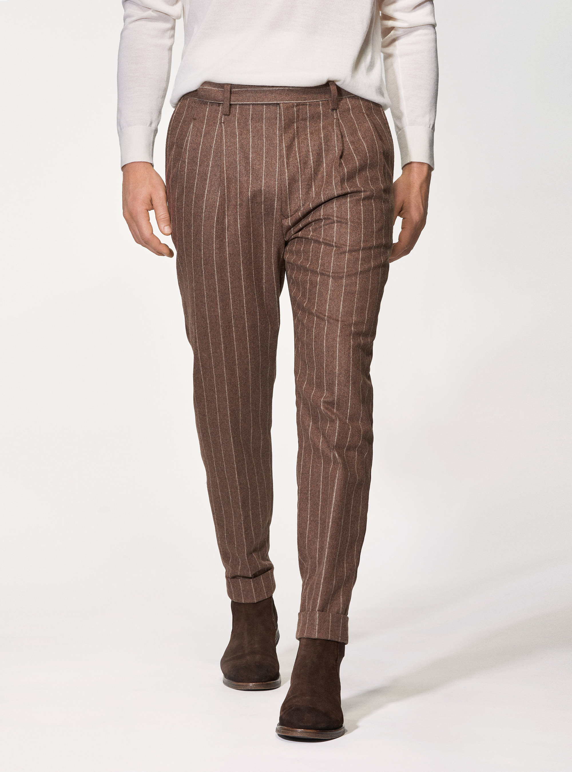 Gutteridge - Pantalones de traje tabaco de pura lana a rayas Vitale Barberis Canonico, Unisex, Multicolore, Talla: 52