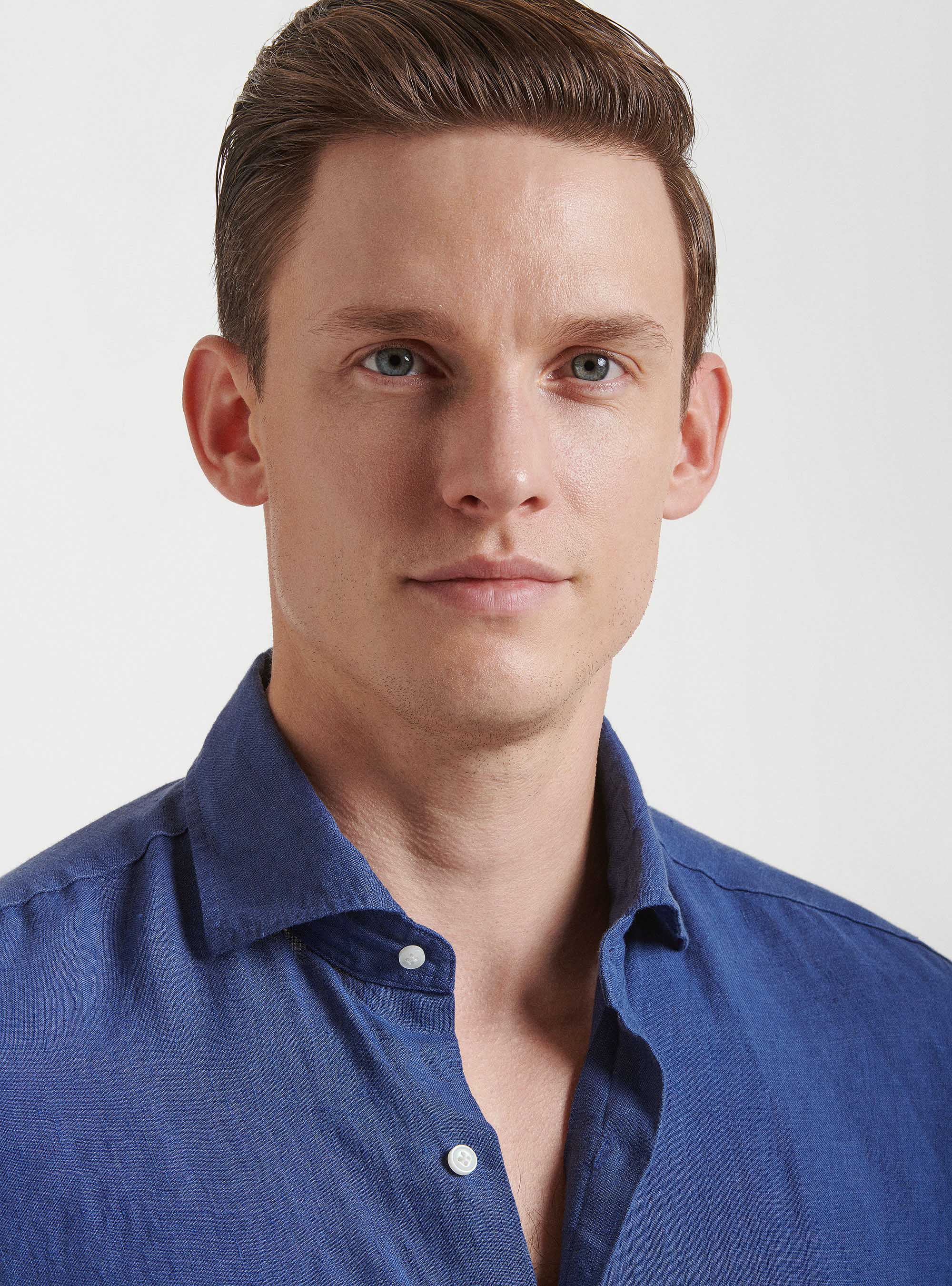 Camicia collo semi francese in puro lino, 0243C DENIM