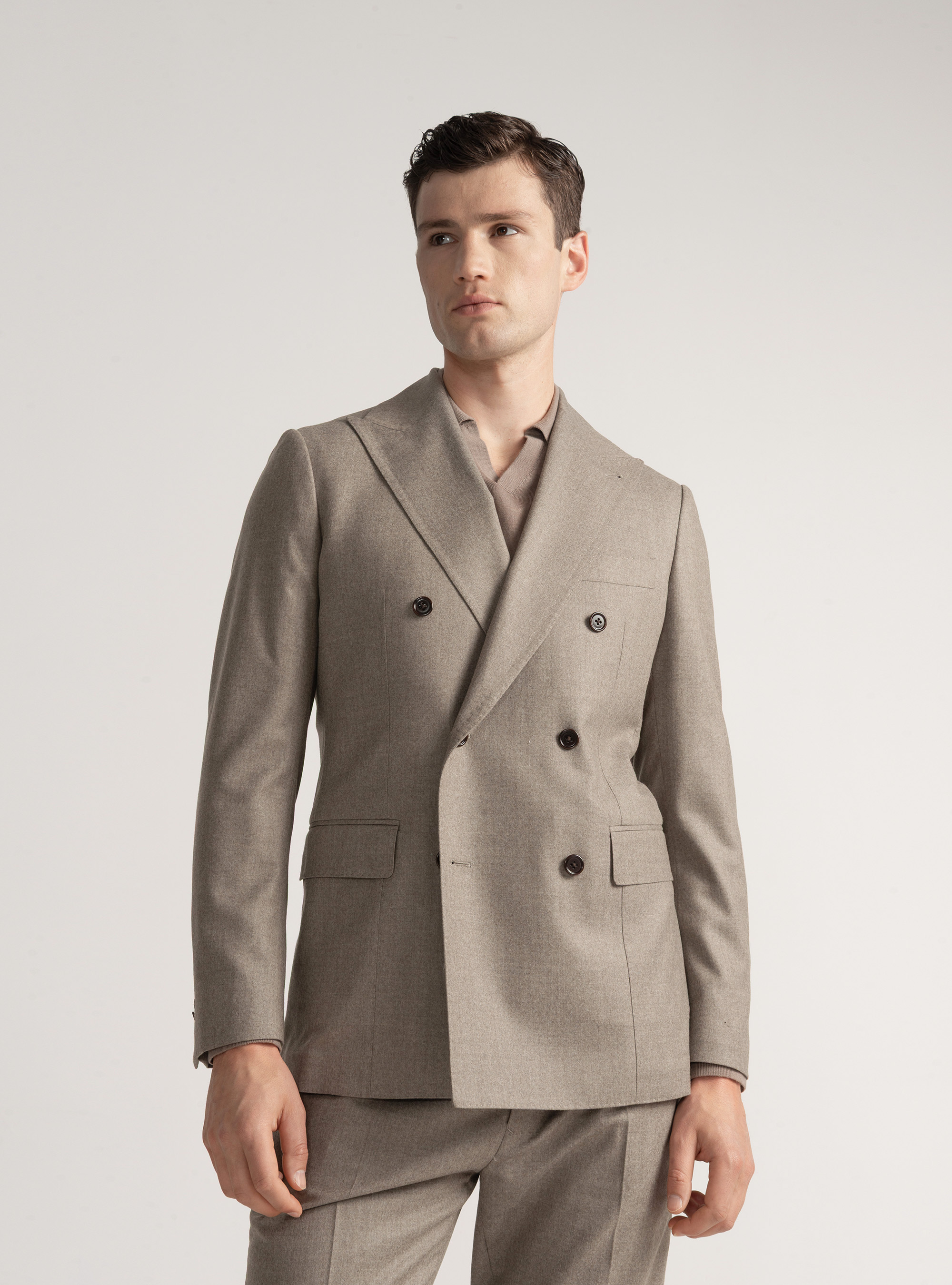 Vitale Barberis Canonico double-breasted flannel suit blazer, SAND