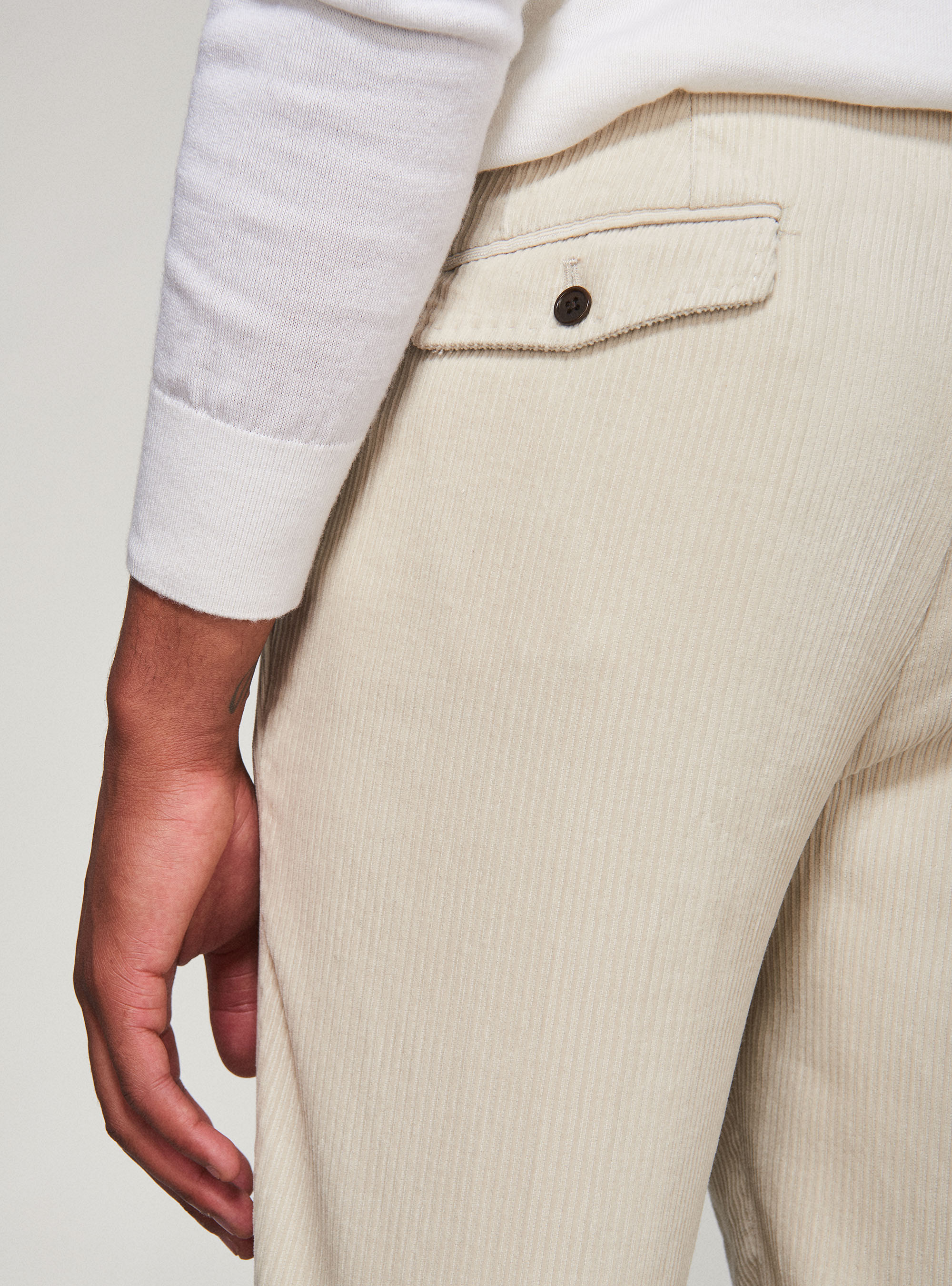 Pantaloni in velluto rigato, PANNA