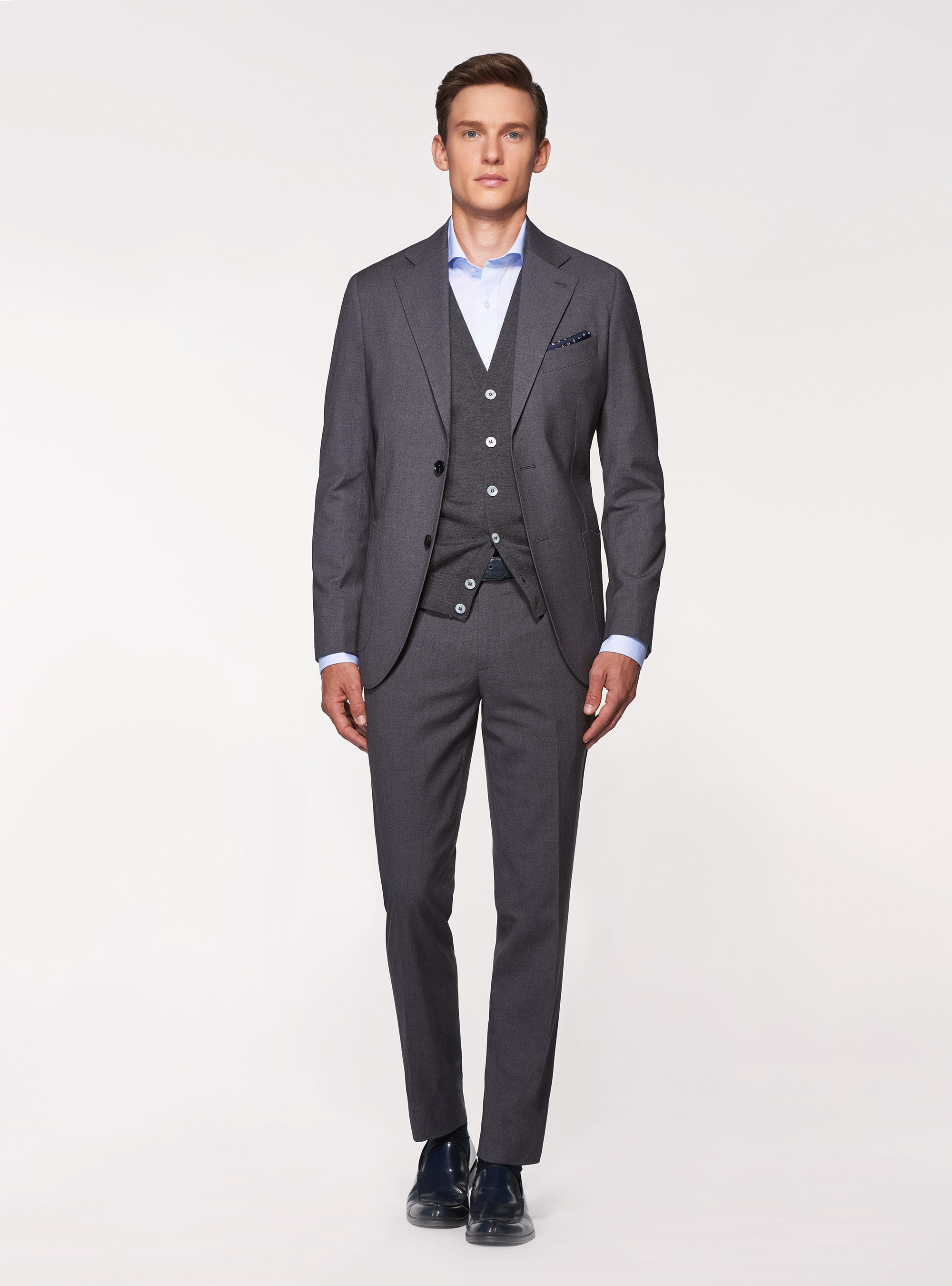 Giacca per abito slim fit con tasche a toppa, GRIGIO CHIARO MELANGE