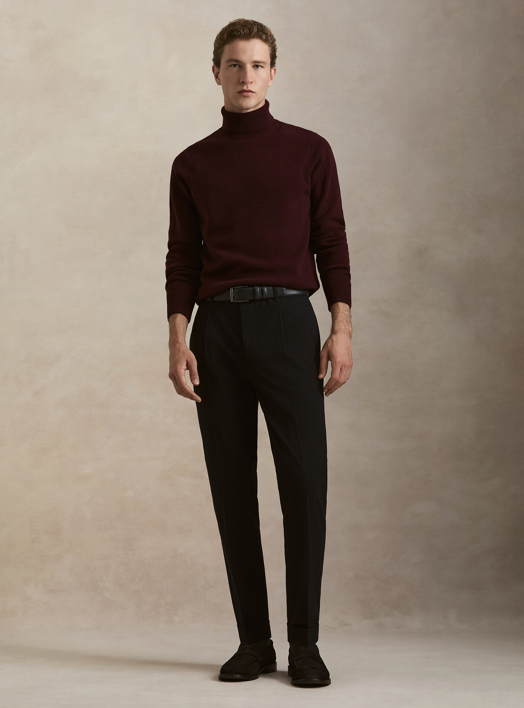 Collo alto in maglia in lana merino, BORDEAUX