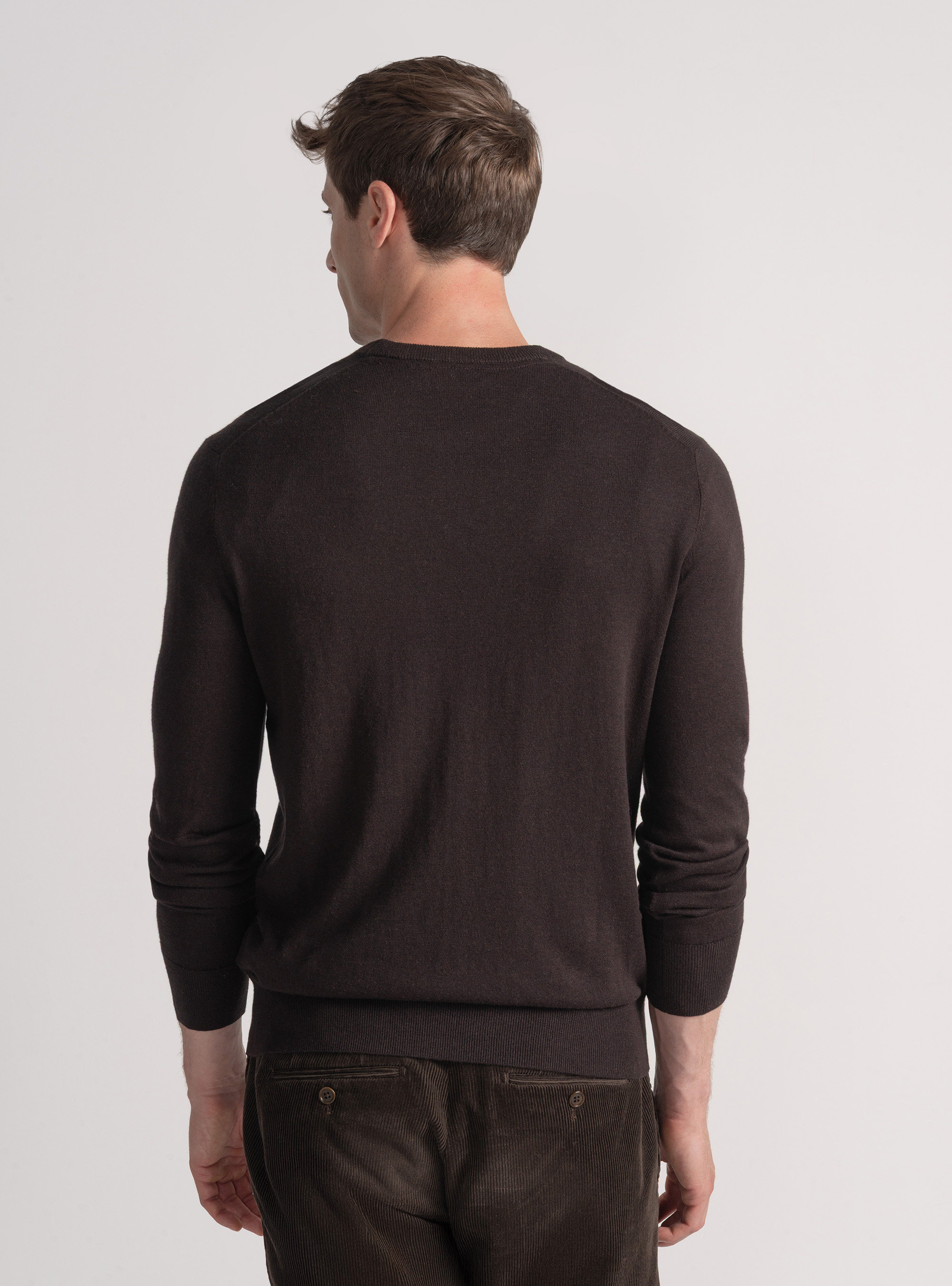 Maglia girocollo in cotone seta e cashmere, MARRONE