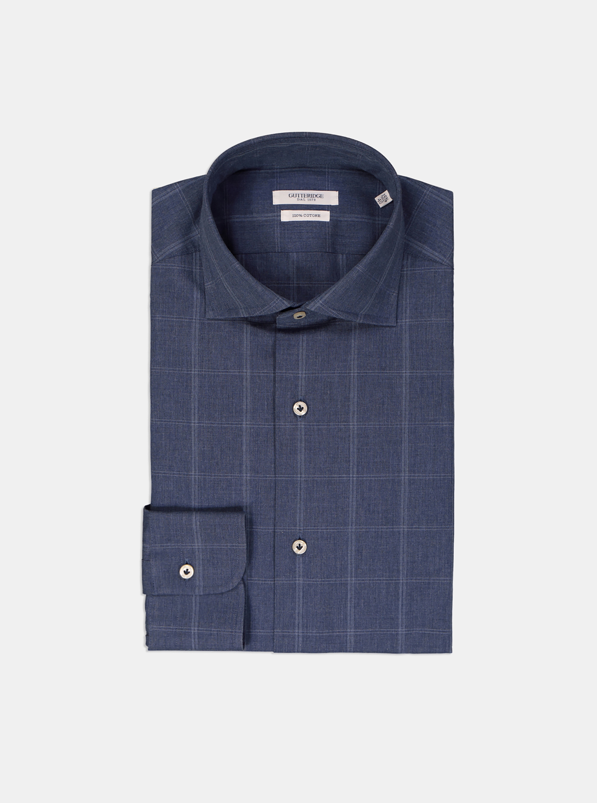 Chemise en coton &agrave; carreaux avec col fran&ccedil;ais, BLEU CIEL