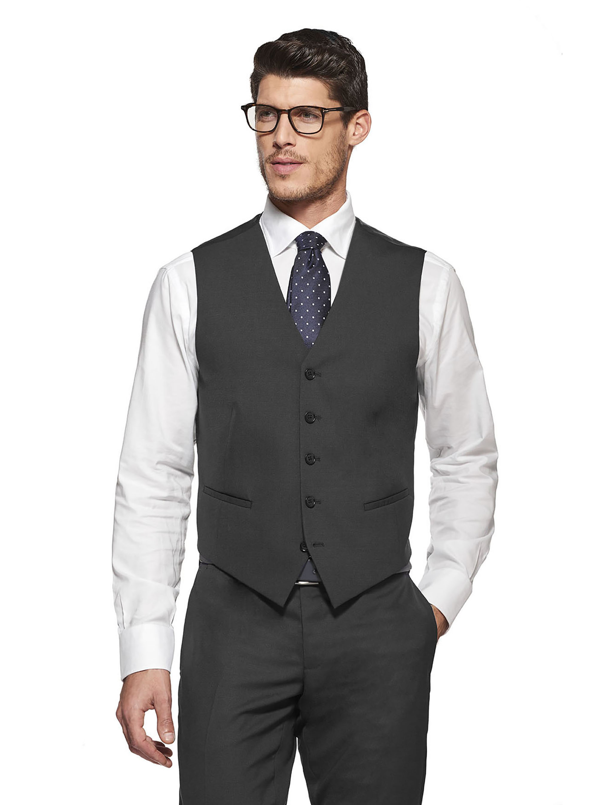 Gilet in fresco lana, ASFALTO 0112C