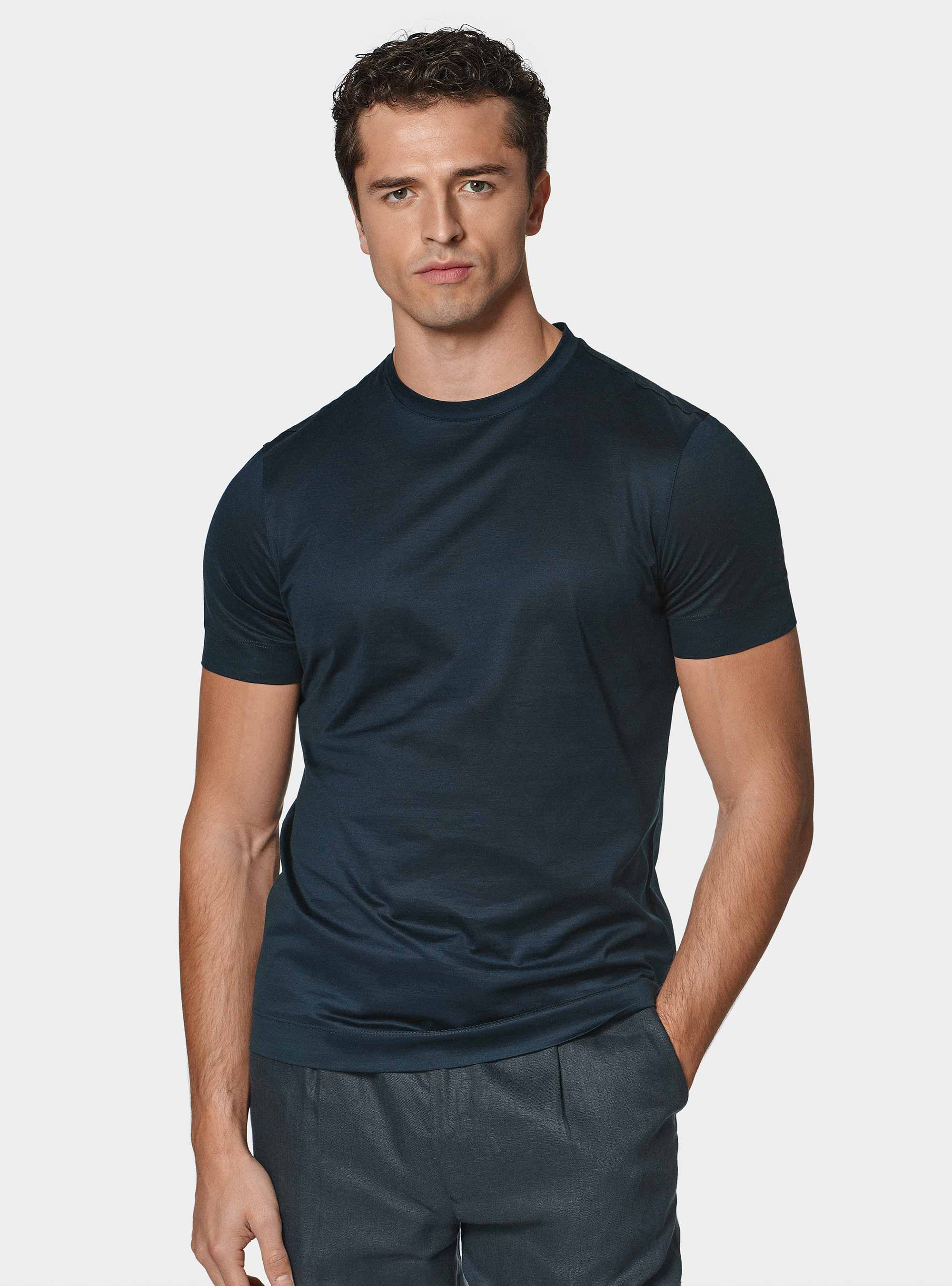 Lisle thread half-sleeved T-shirt, NAVY BLUE