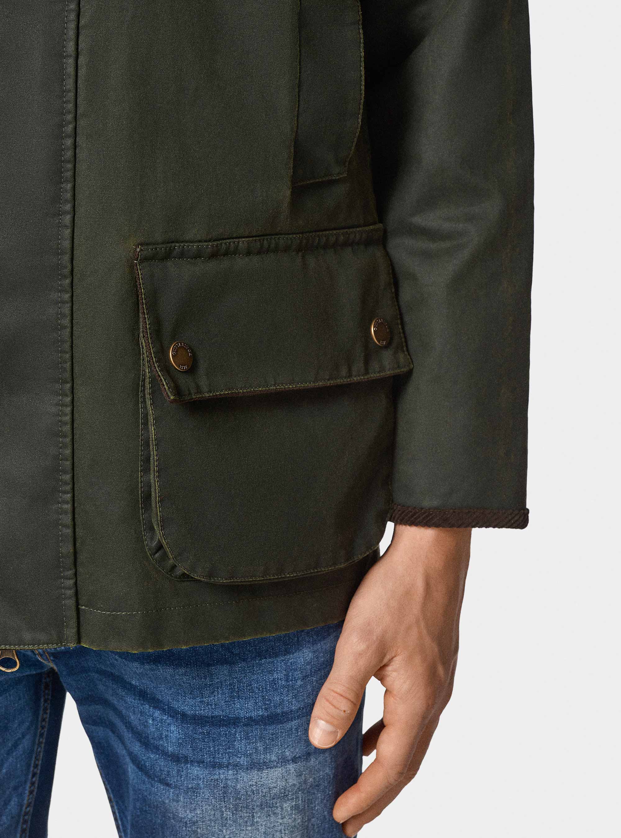 Chaqueta encerada en mezcla de algodón, VERDE