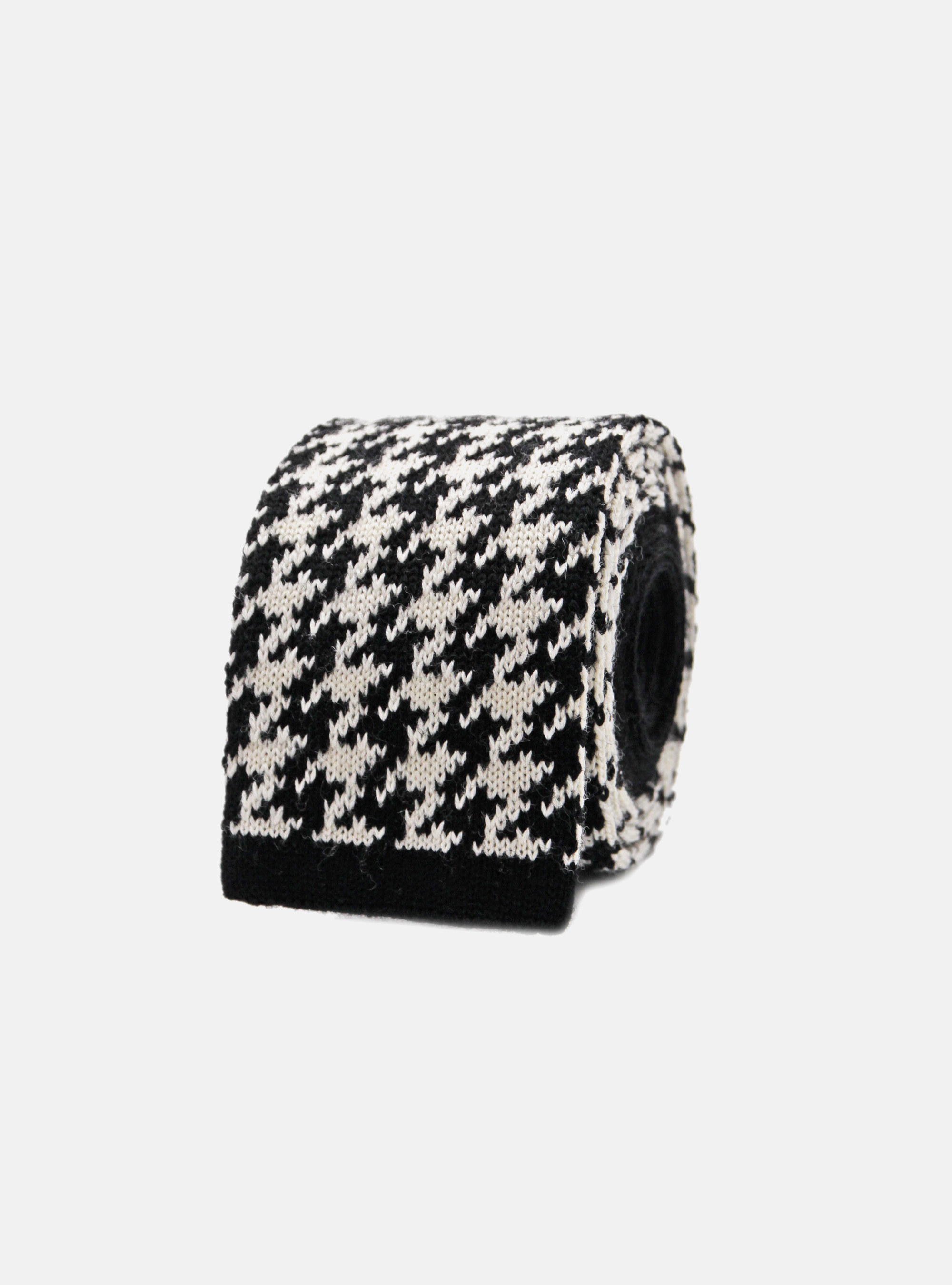 Cravatta in maglia di lana pied de poule, NERO