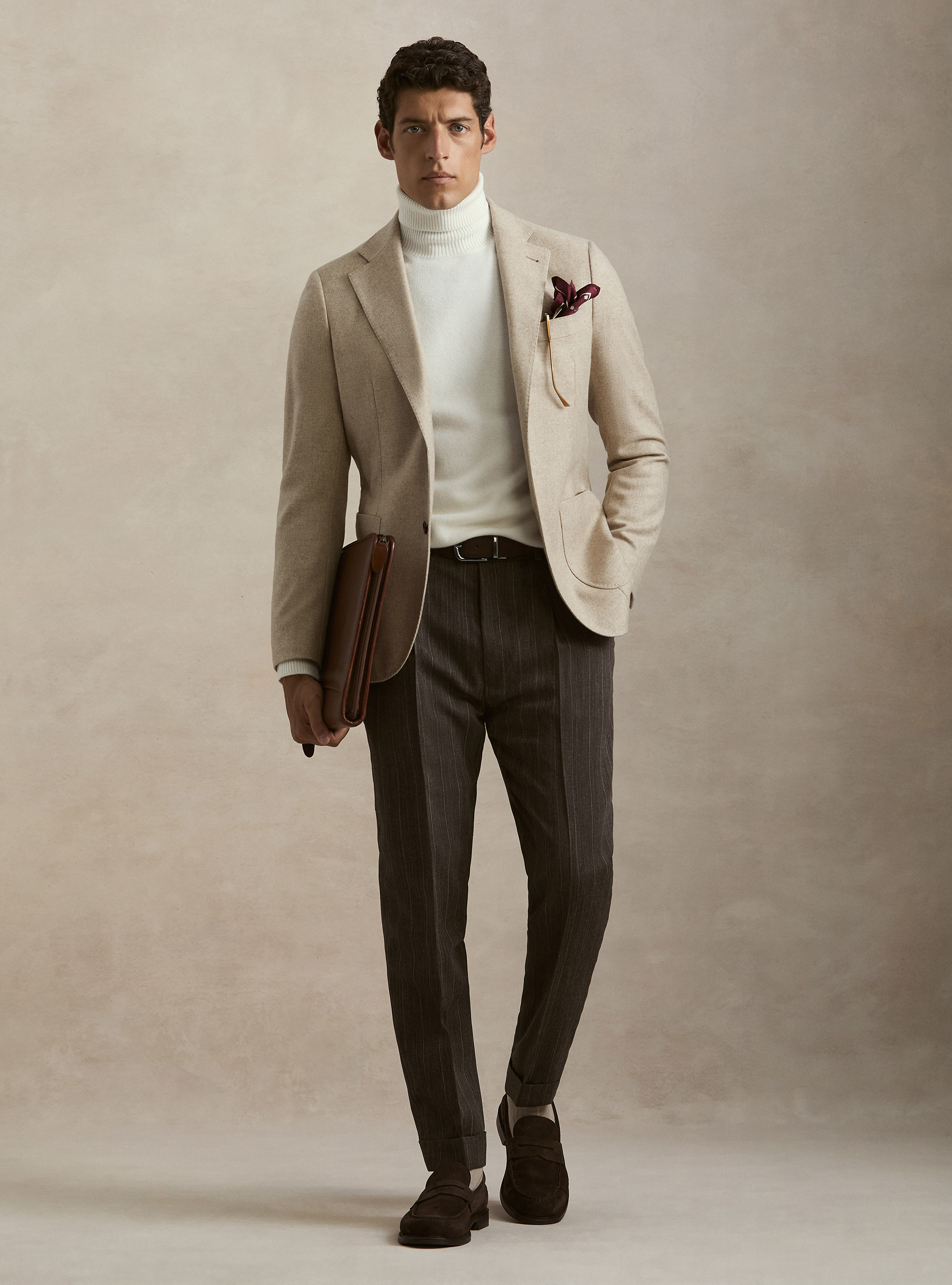 Wool blend flannel blazer, SAND