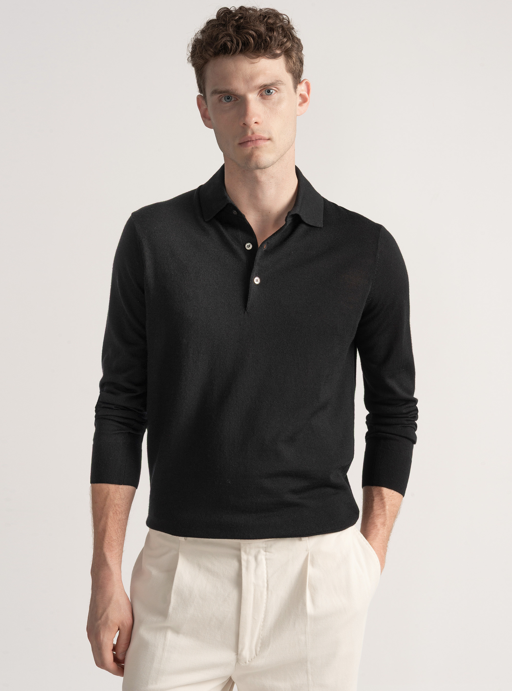Polo de lana merina extrafina, NEGRO