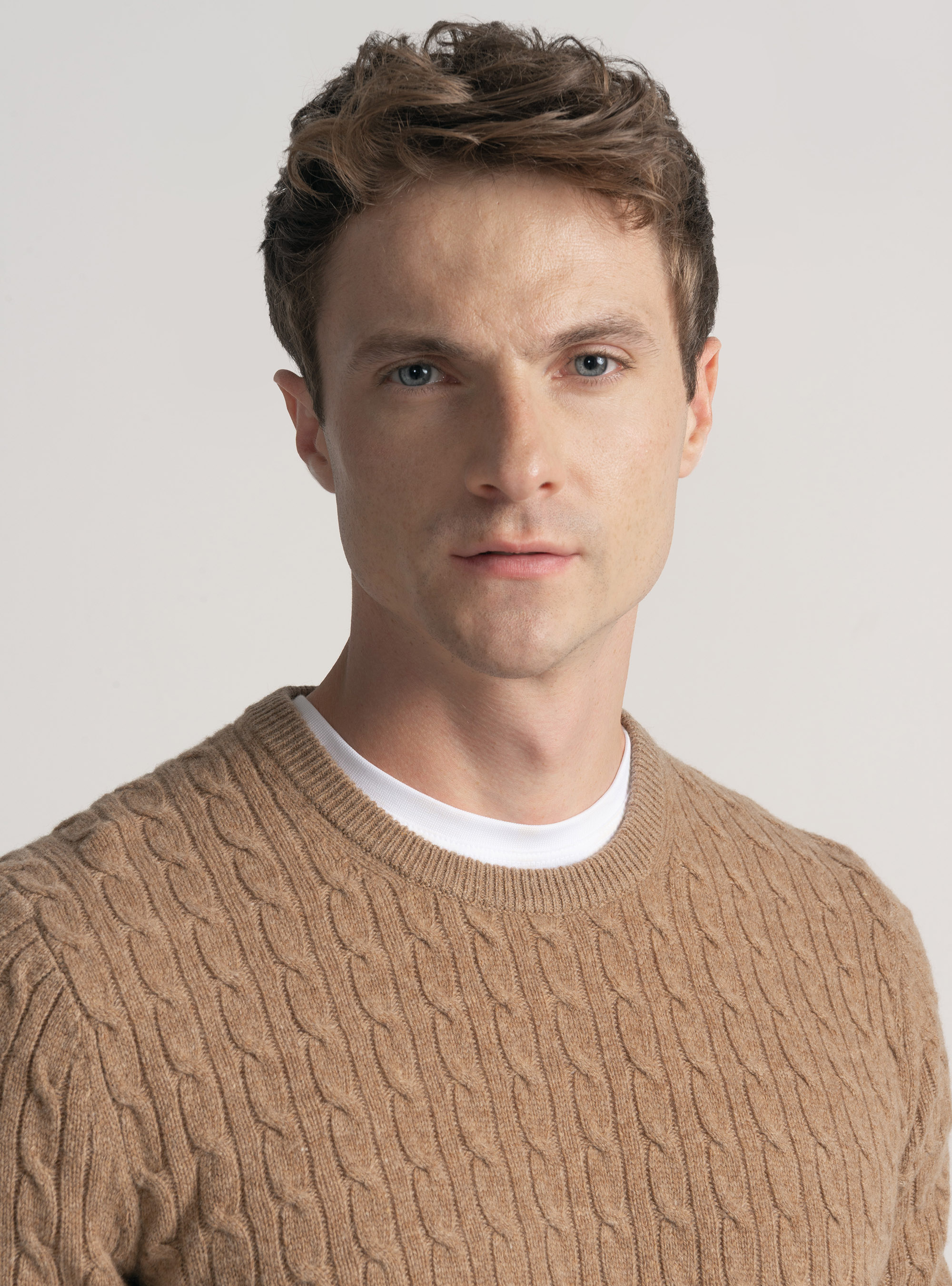 Cashmere wool crew-neck sweater with braid, CAMMELLO 0570C