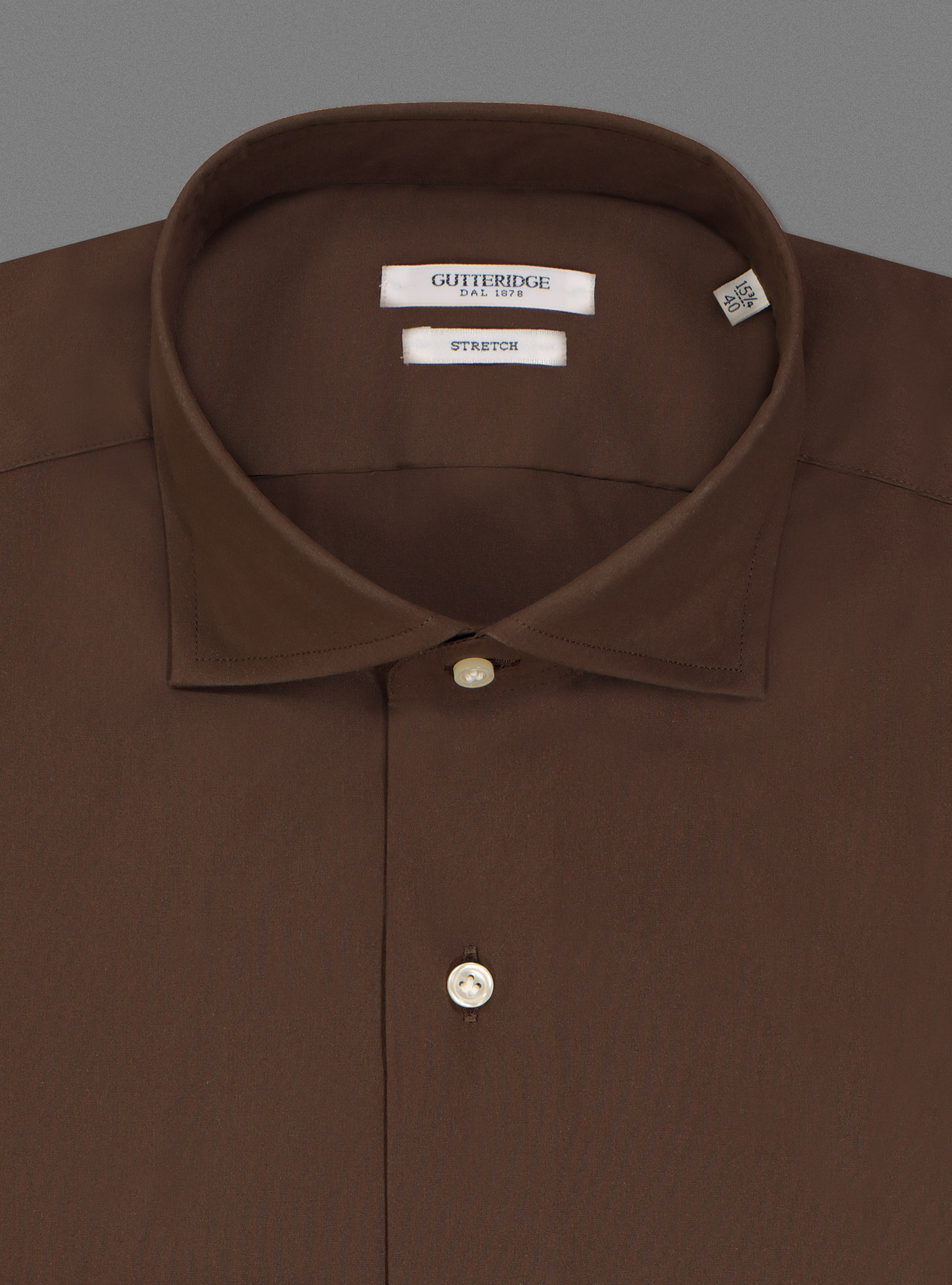 Camicia collo semiaperto in popeline stretch, MARRONE