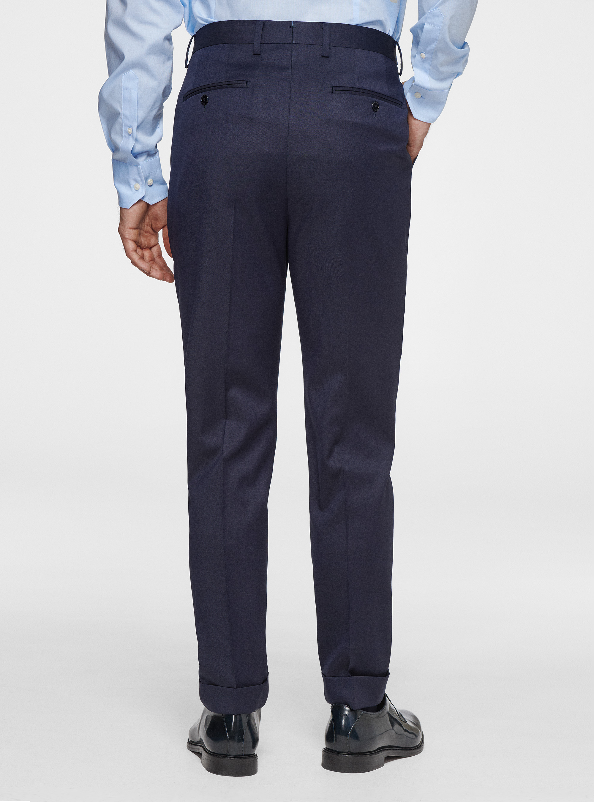 Pantalón doble pinza de pura lana Reda, AZUL MARINO