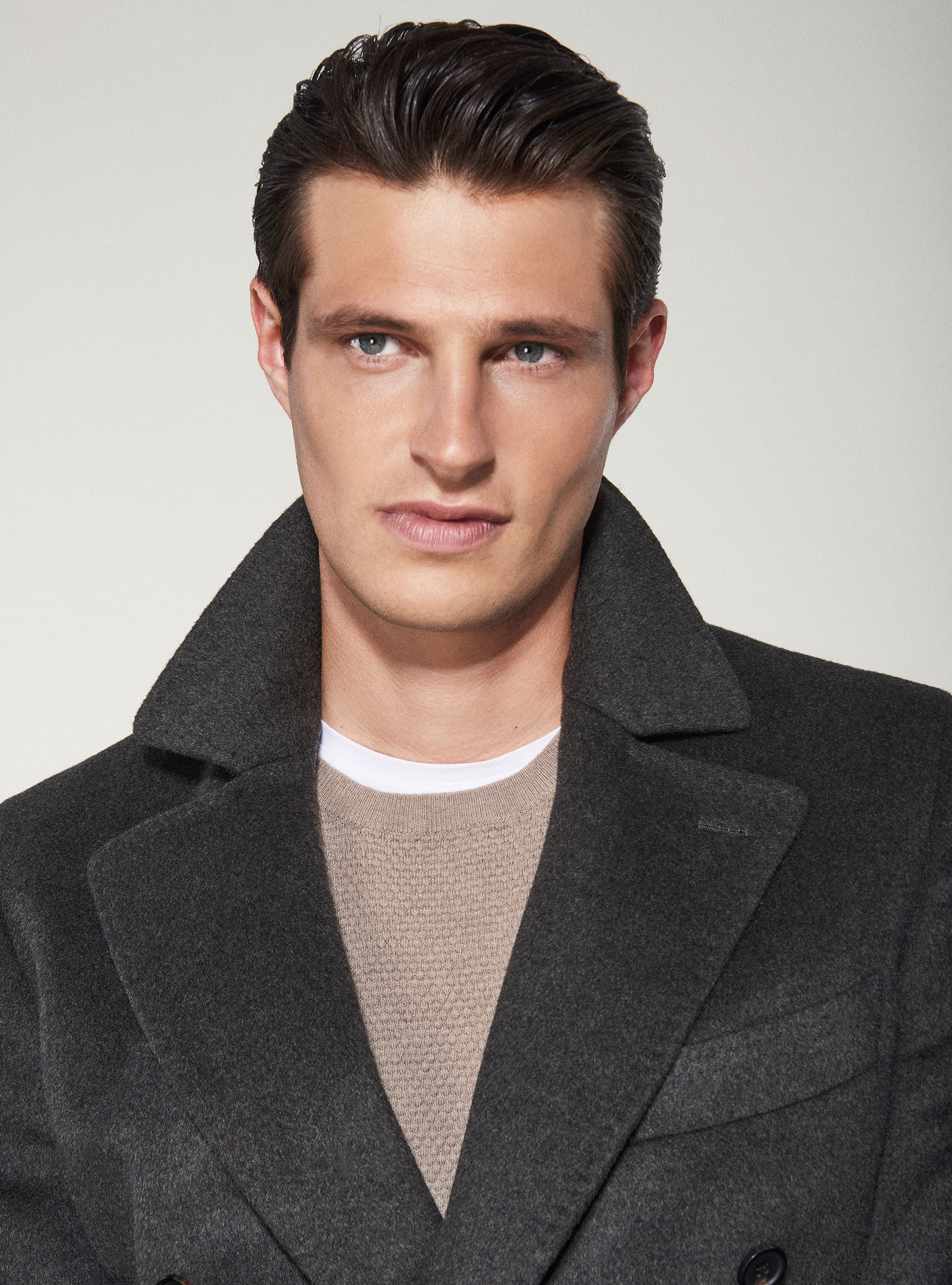 Abrigo de lana y cachemira de doble botonadura, VERDE