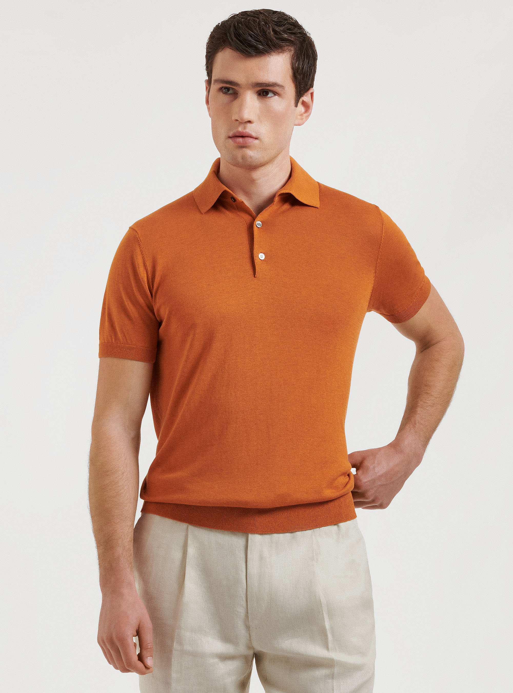 Polo en coton et soie, ORANGE