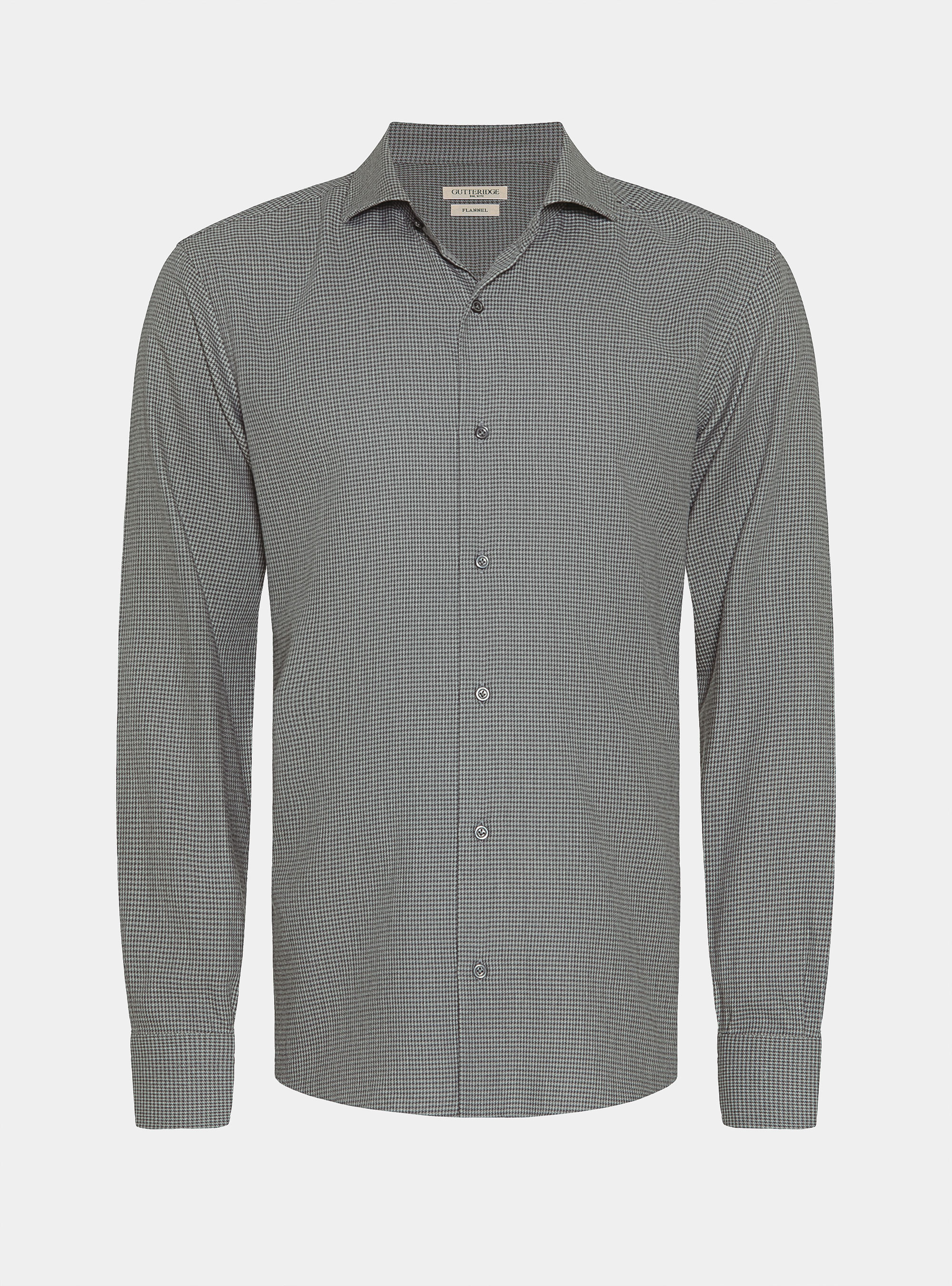Micro-patterned cotton and wool flannel shirt, GREY