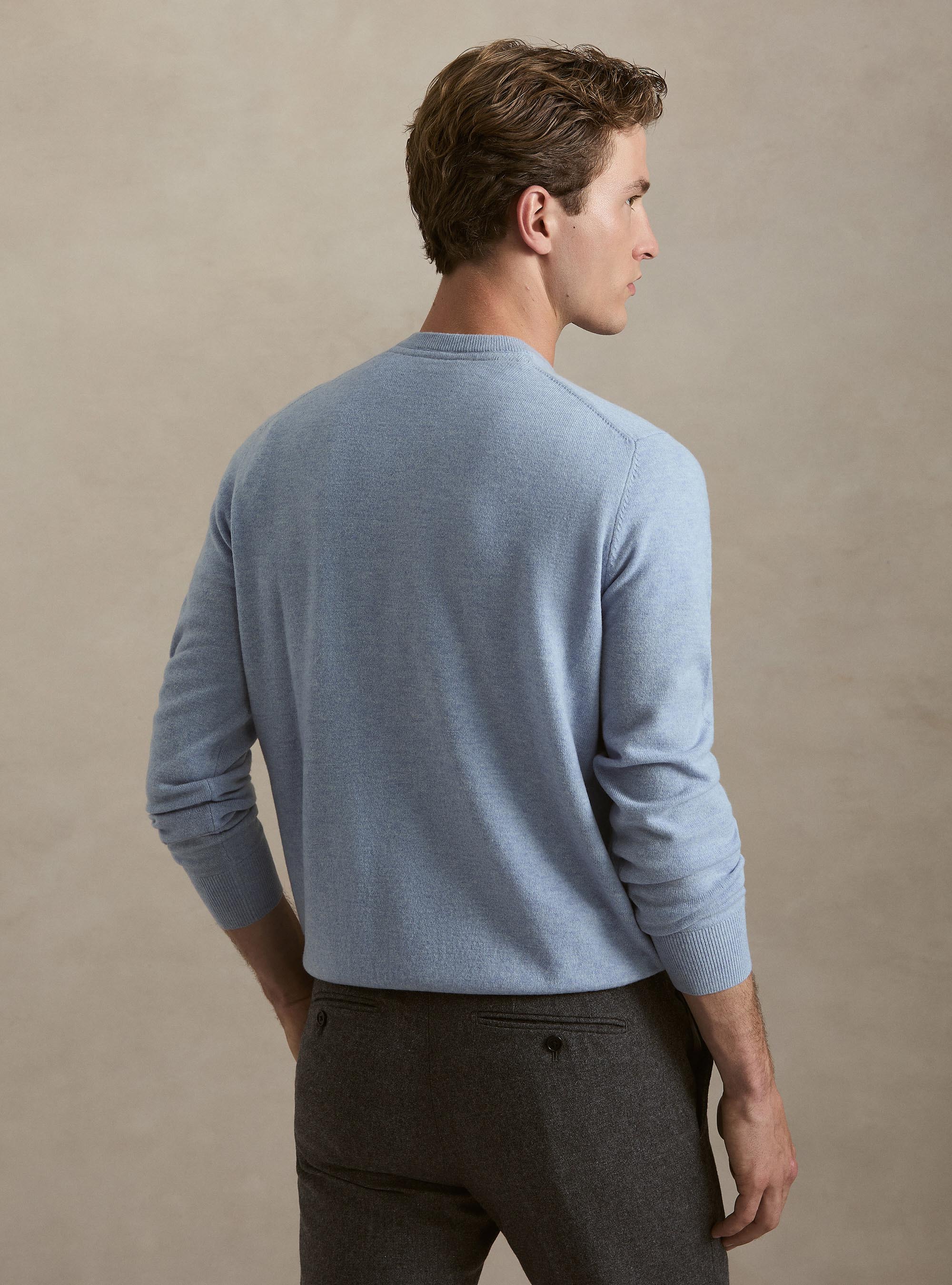 Lambswool and cashmere crewneck sweater, AZZURRO POLVERE 0283C