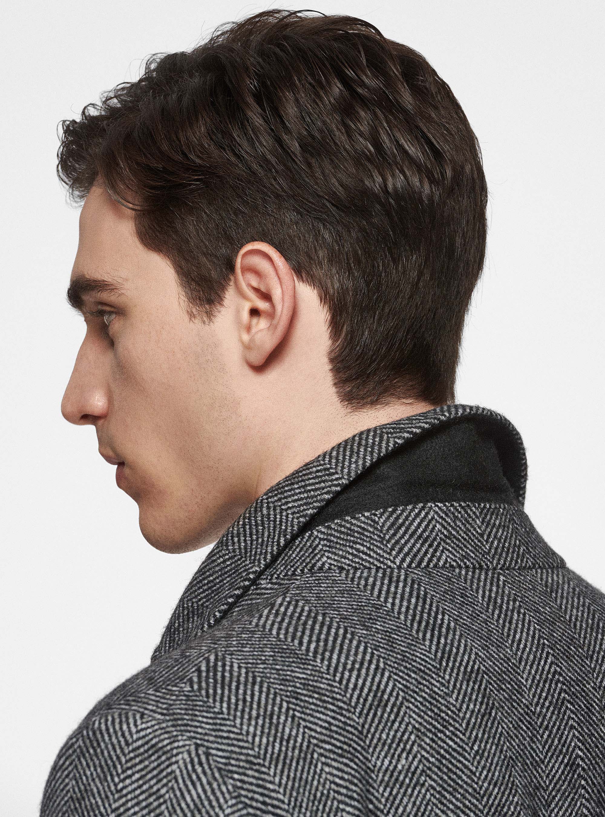 Cappotto doppiopetto in misto lana spigata, NERO