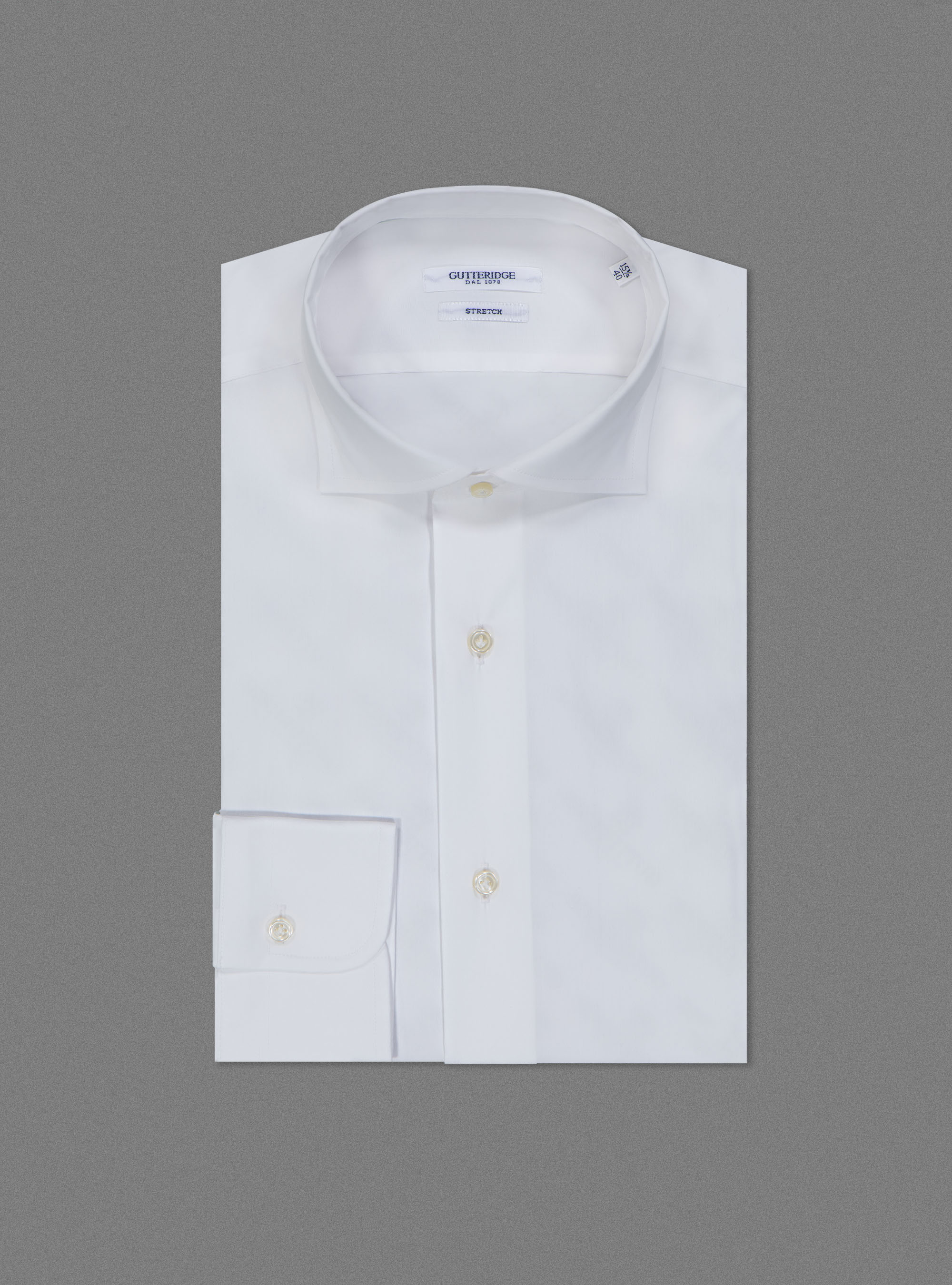 Poplin stretch semi-opened collar shirt, WHITE