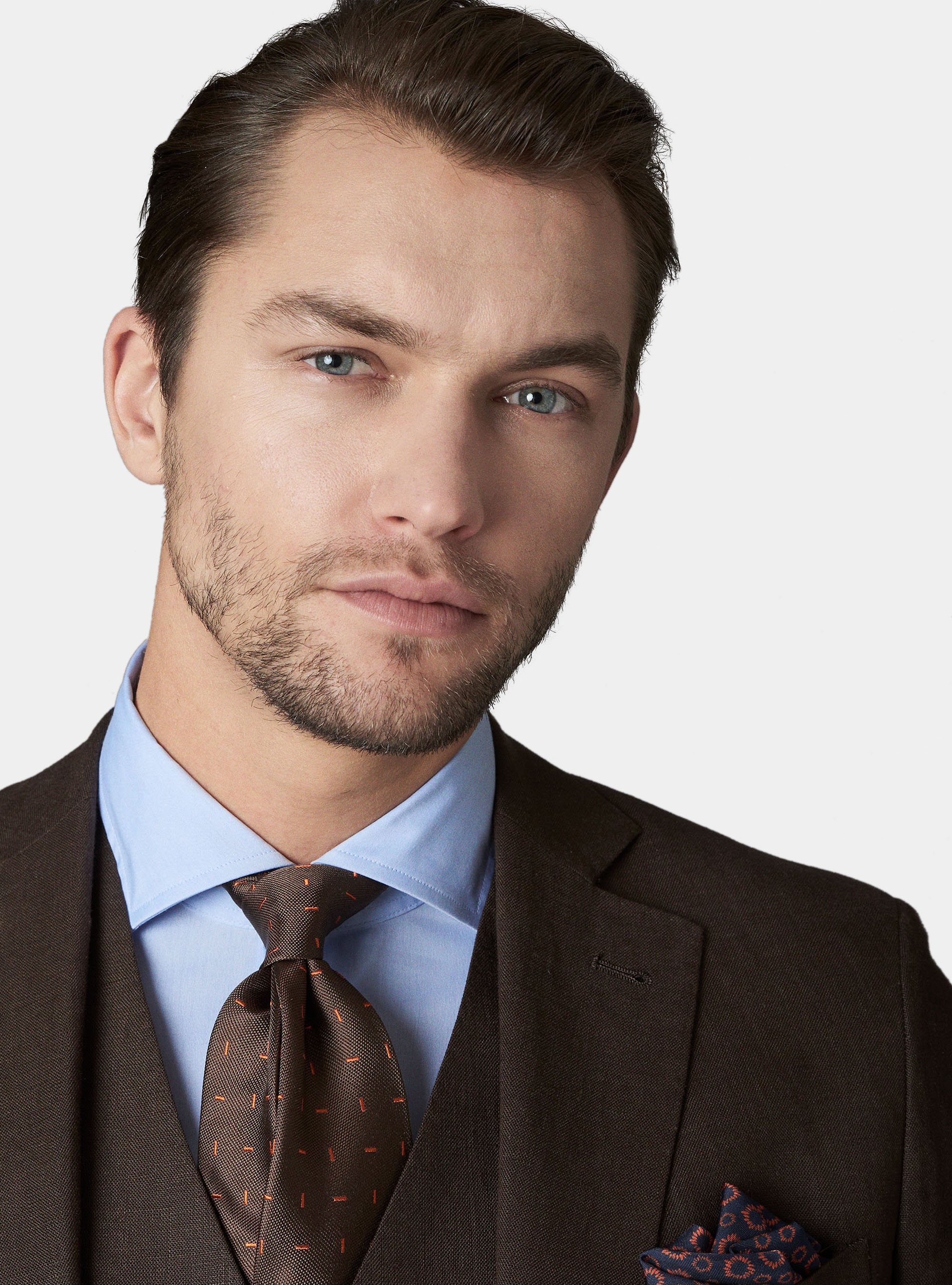 Fine twisted linen suit blazer with patch pockets, BROWN