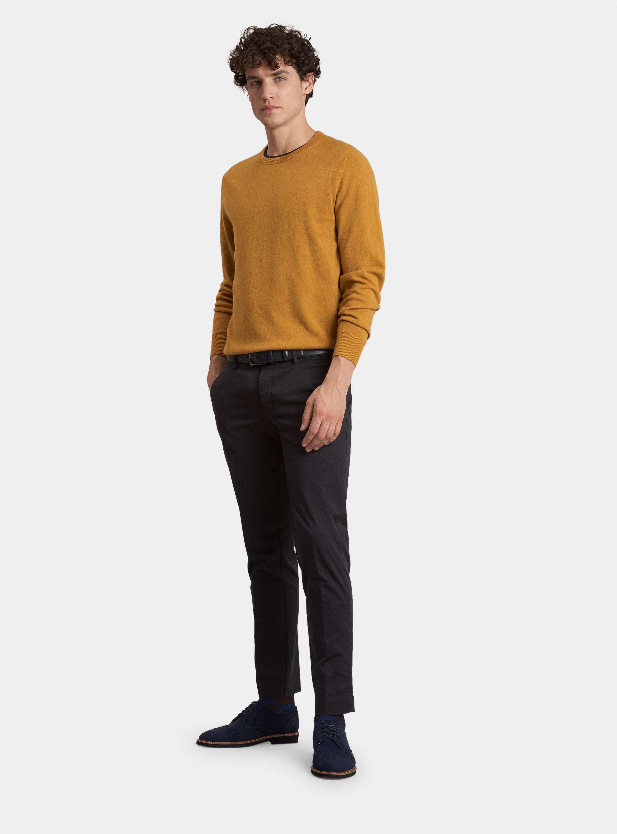 Crew-neck sweater 100% cashmere, SENAPE 0715C