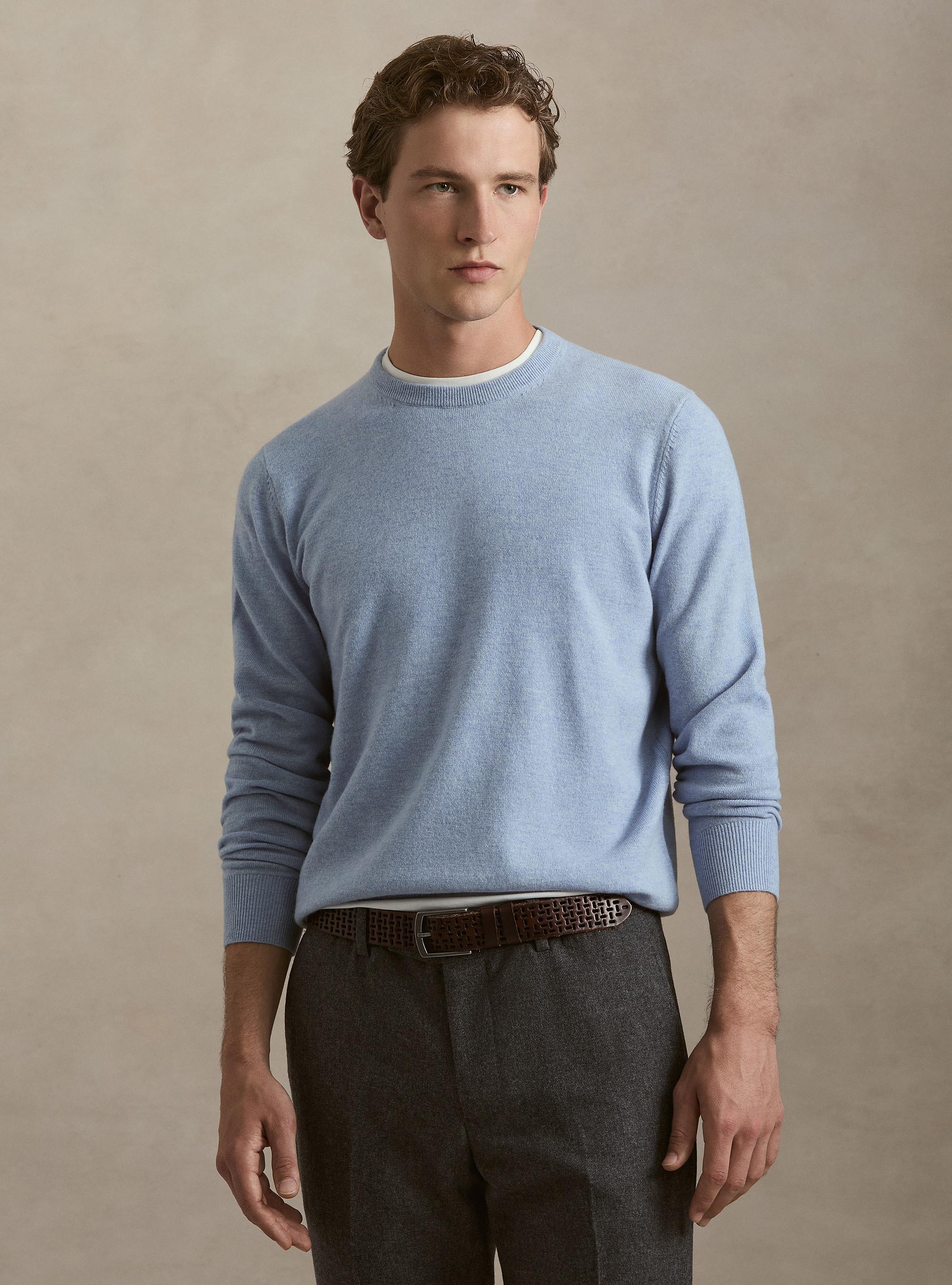 Lambswool and cashmere crewneck sweater, AZZURRO POLVERE 0283C