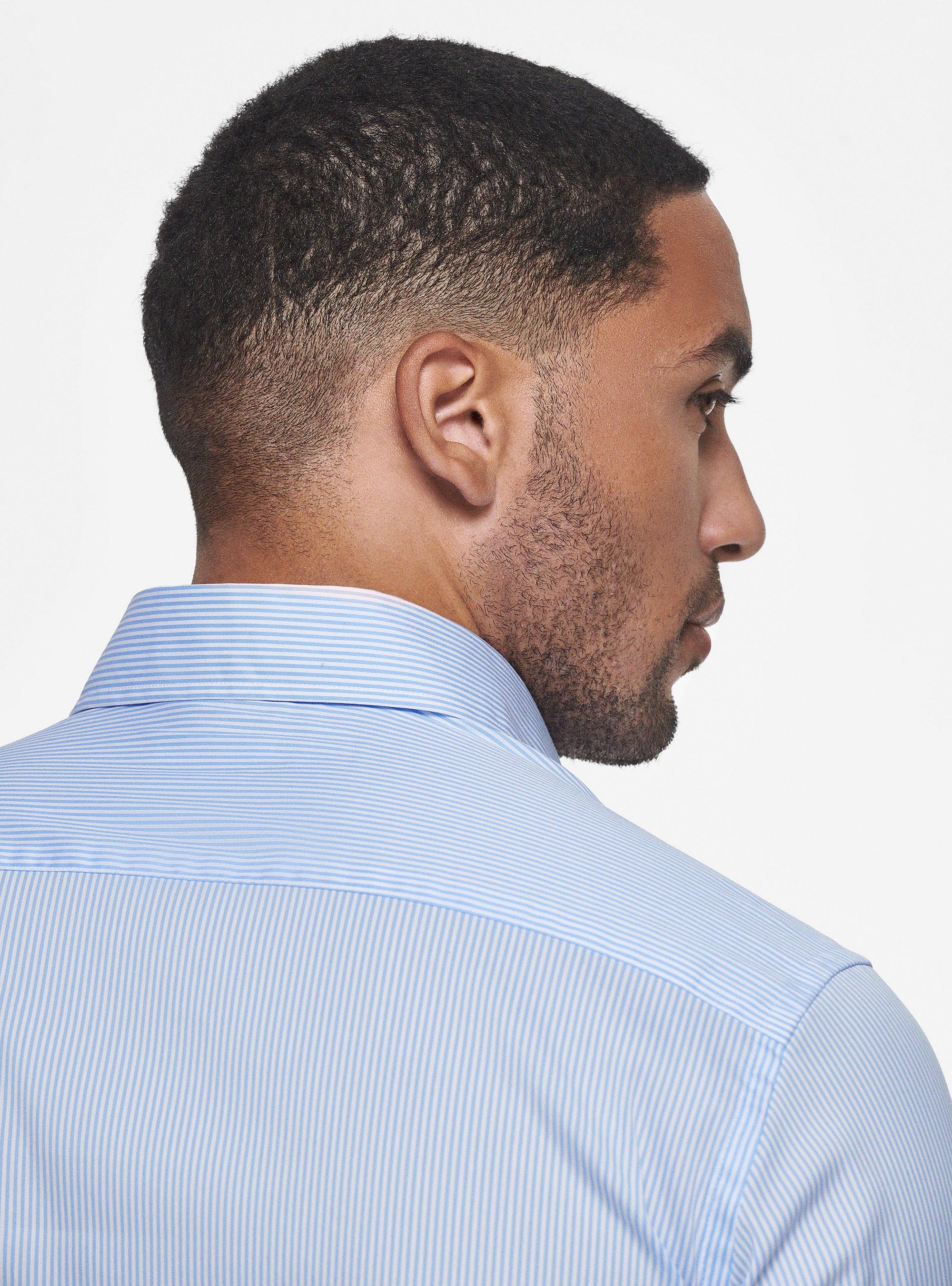 Camicia a righe popeline stretch, AZZURRO
